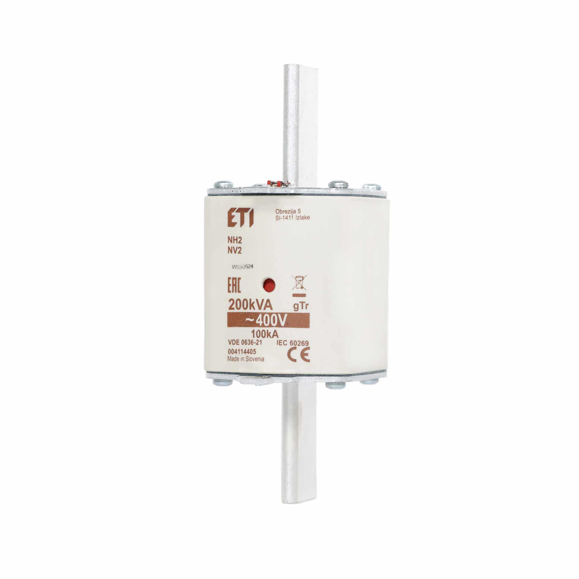 Fusibile NH taglia 2, 289A per protezione trasformatore 200kVA, gTr