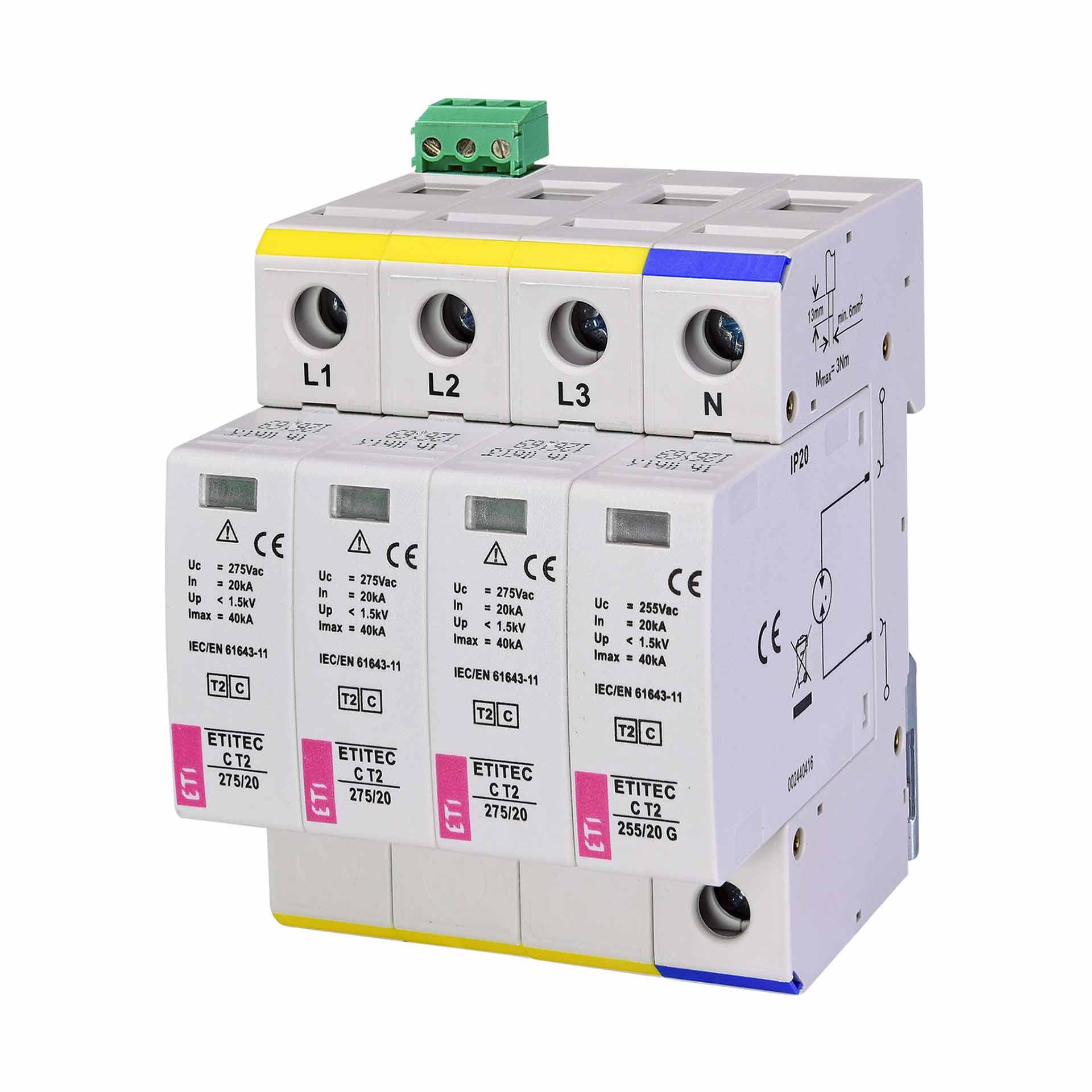 Scaricatore di sovratensione tipo 2, ETITEC C T2 275/20 3+1 RC, (TN-S & TT)