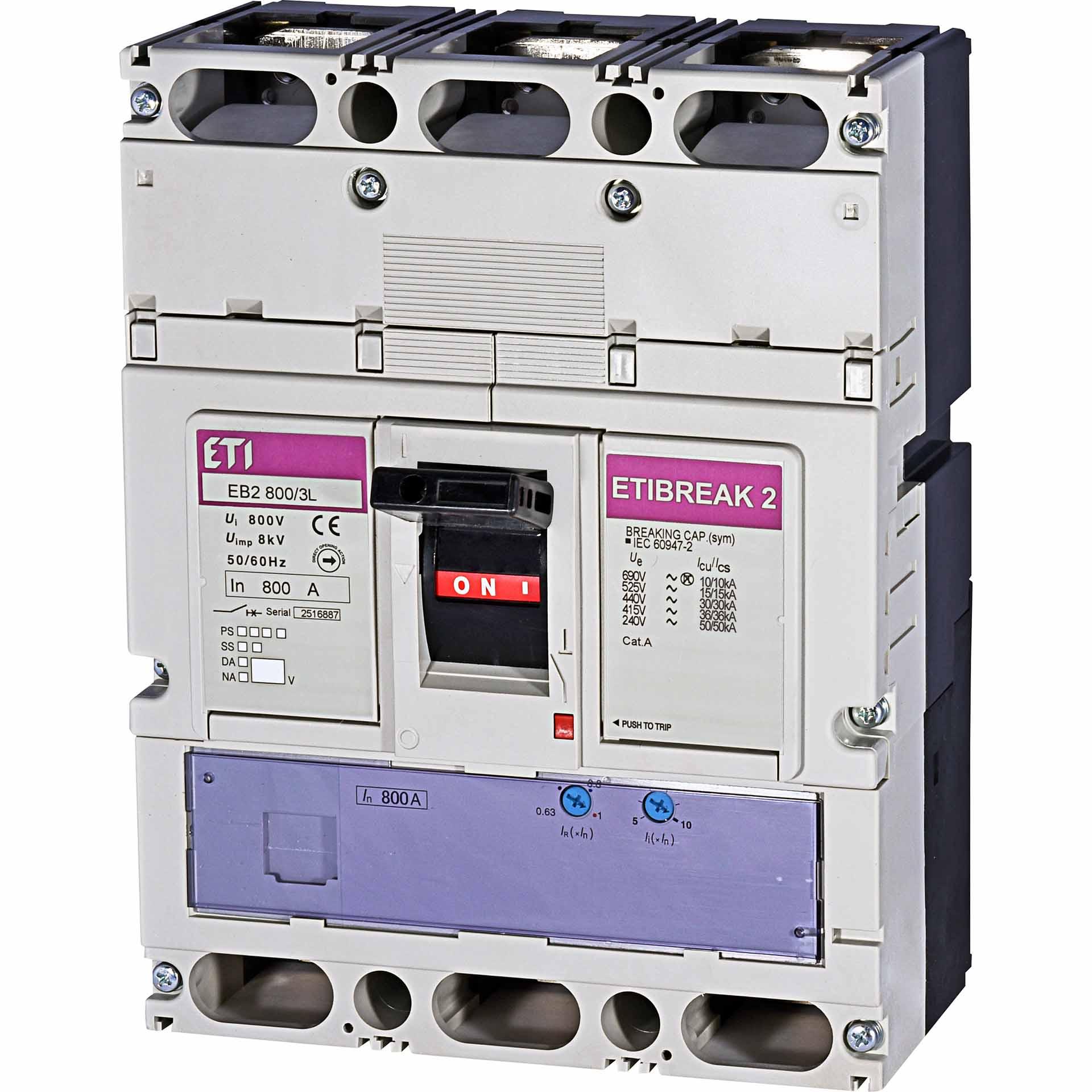 Interruttore automatico EB2 800/3L 800A, Icu 36kA / Ics 36kA