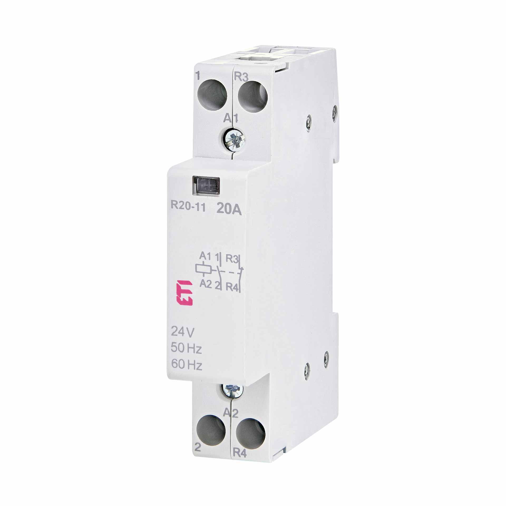 Contattore di installazione a 2 poli, 20A (AC1, 400V), R20-11 24V AC Contattore di installazione a 2 poli, 20A (AC1, 400V), R20-11 24V AC