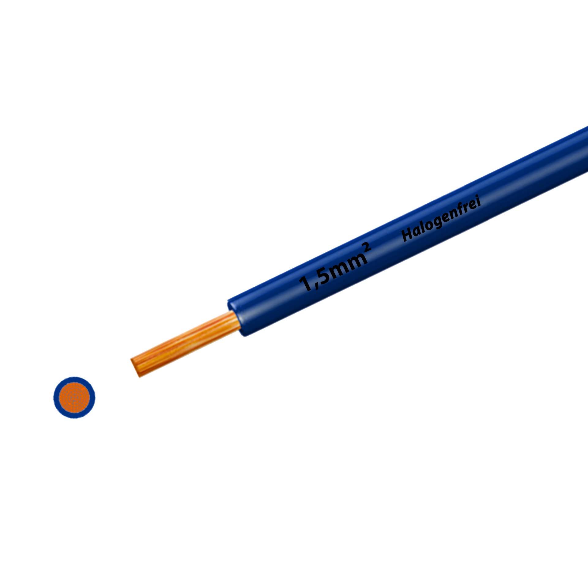 Halogen-free stranded wire 90° C, 750V, 1.50mm2, dark blue (RAL 5010), on plastic reel