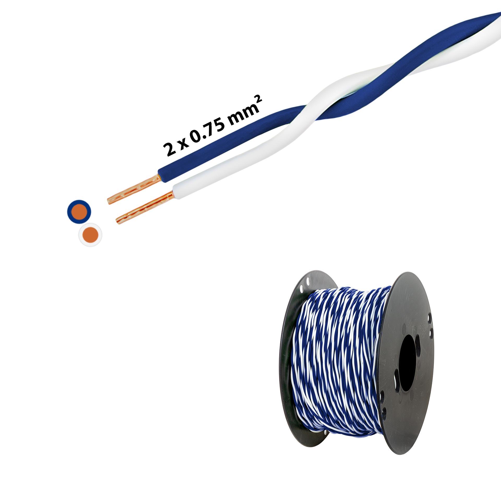 Fil en T torsadé 2 x 0.75mm2 blanc-bleu foncé Fil en T torsadé 2 x 0.75mm2 blanc-bleu foncé