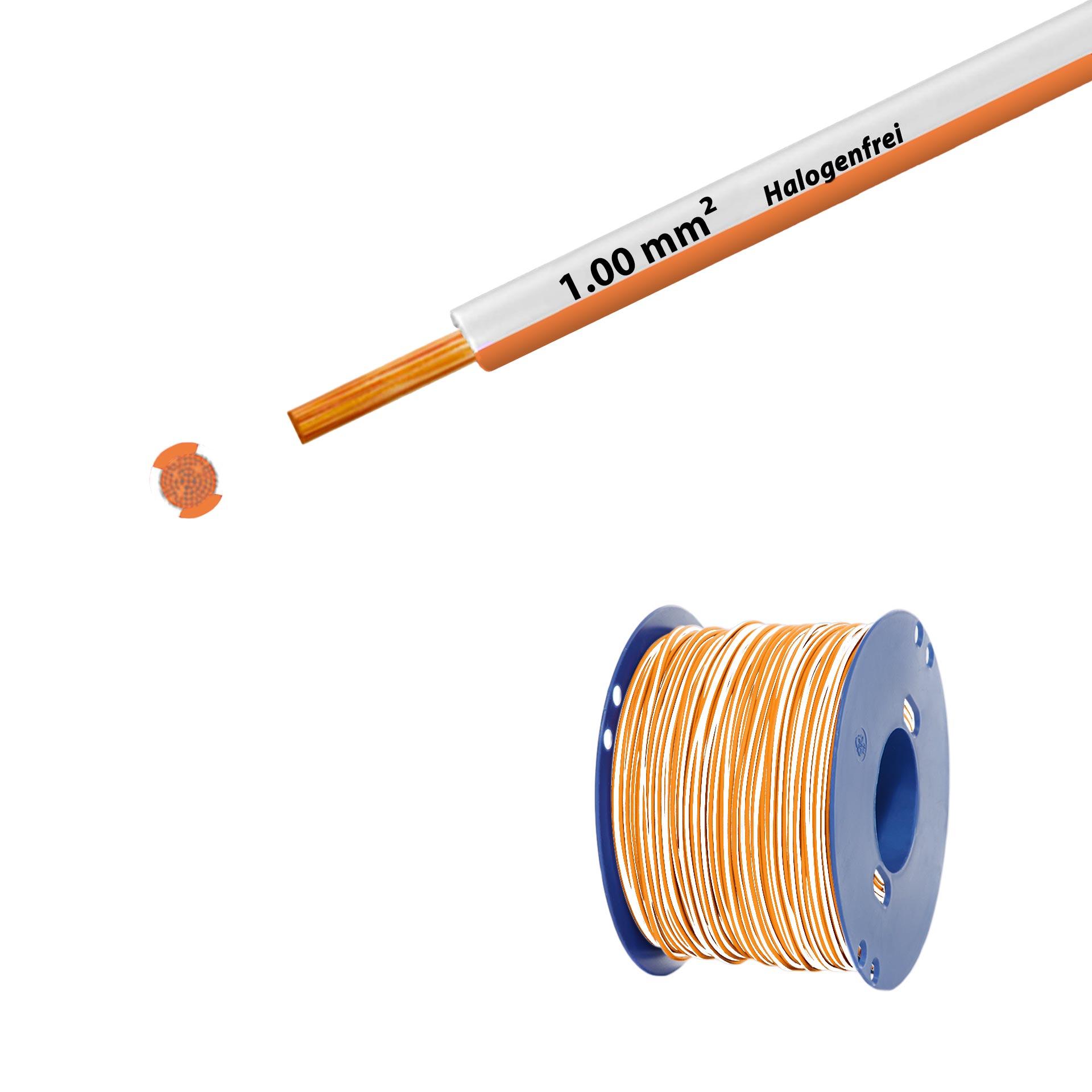 Cavo a trefoli senza alogeni 90° C, 500V, 1,00mm2, bianco-arancio (RAL 9010/2003), su bobina di plastica