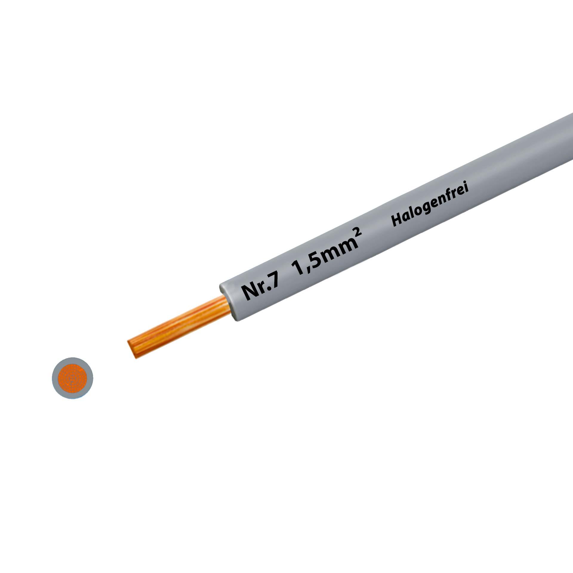 Halogen-free stranded wire 90° C, 750V, 1.50 mm2, grey no. 7 (RAL 7035), on plastic reel