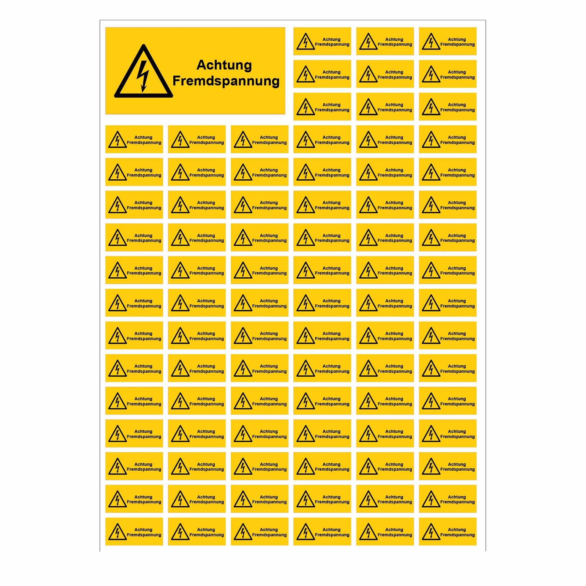 Sticker "Attention external voltage" yellow 24x12mm, PU 126 pcs. A4 sheet