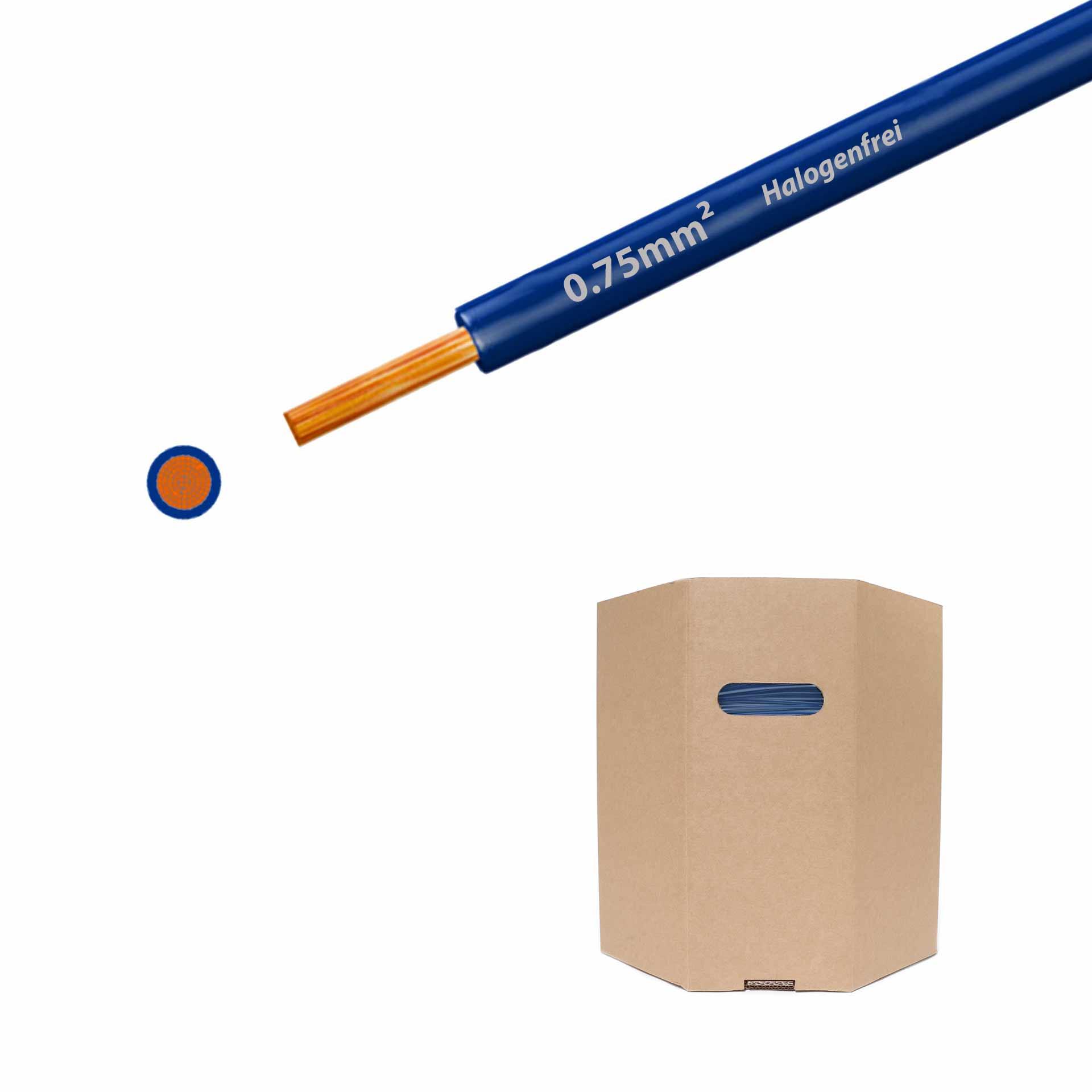 Cavo a trefoli senza alogeni 90° C , 500V, 0,75mm2, blu scuro (RAL 5010), barilotto D400xH400