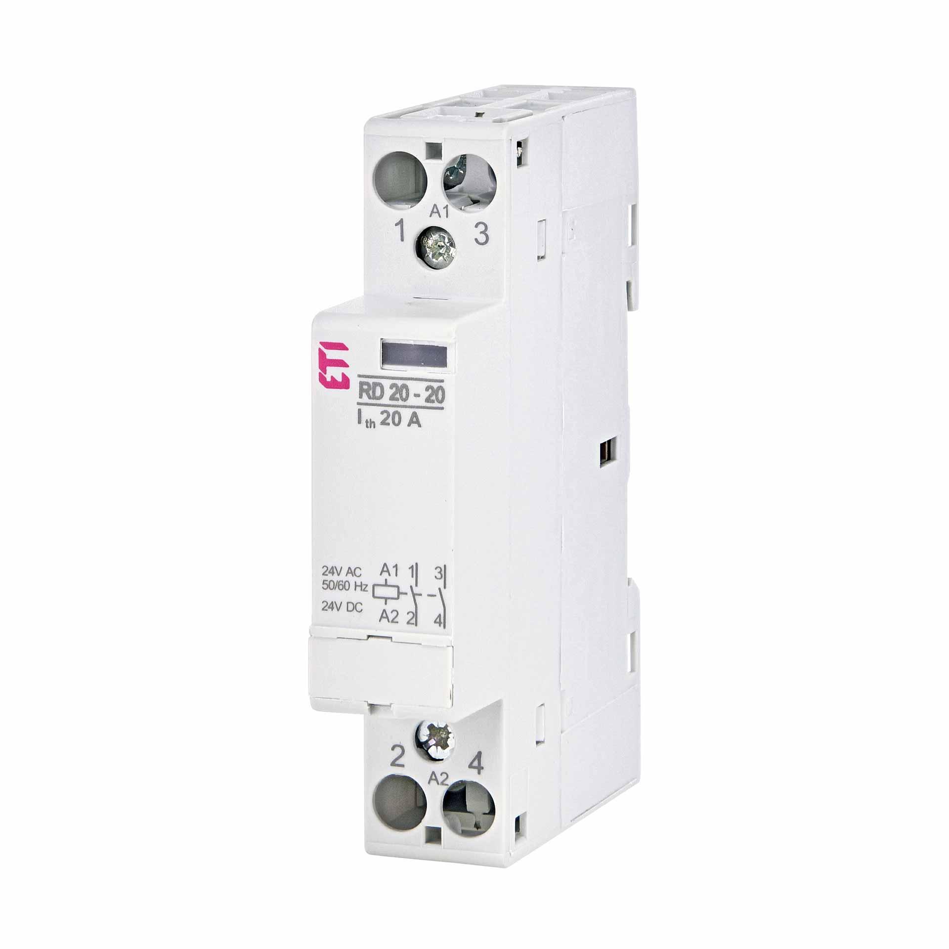 Contattore di installazione a 2 poli, 20A (AC1, 230V), RD20-20 24V AC/DC
