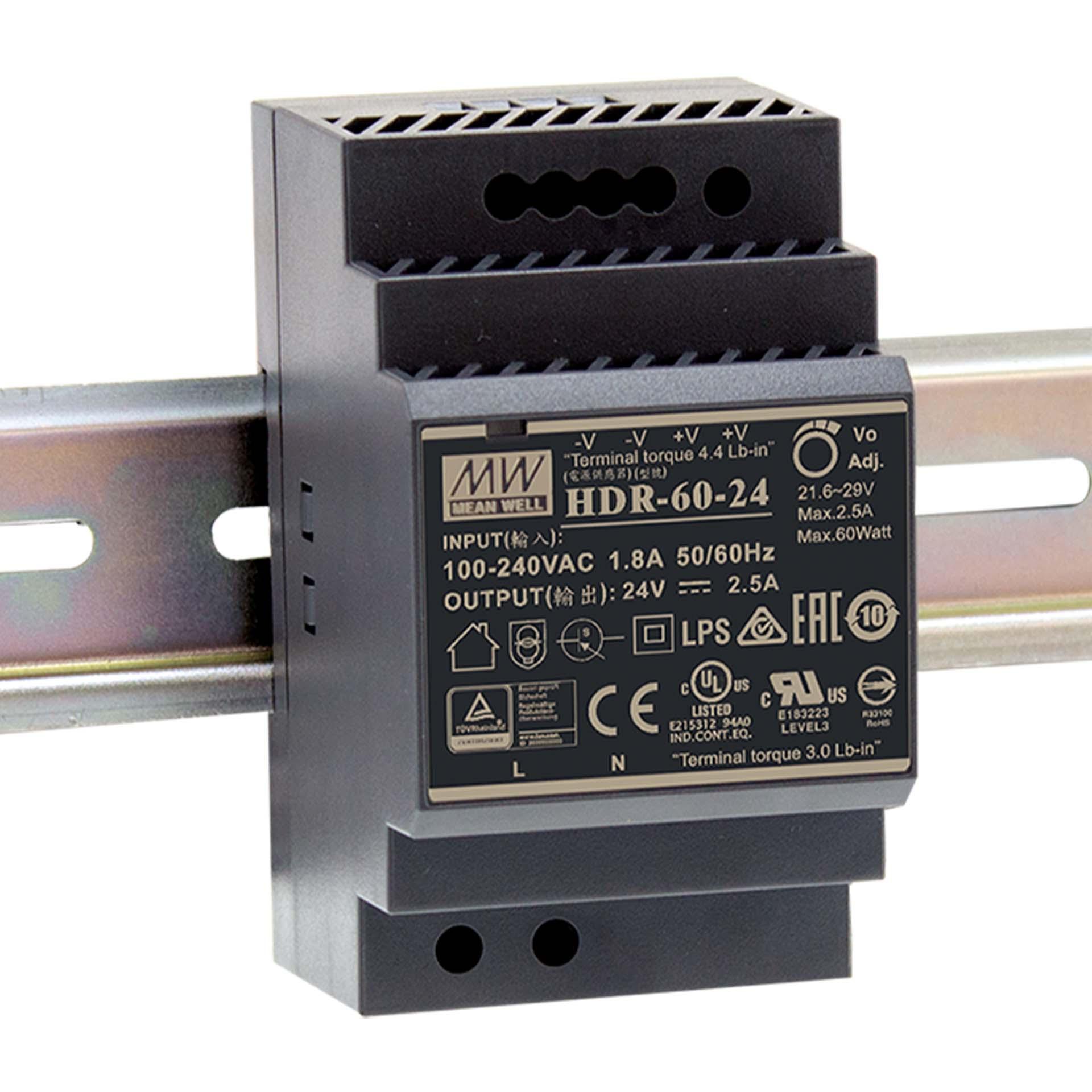 Alimentatore Mean Well HDR-60-24, 24V DC, 2,5A, 60W