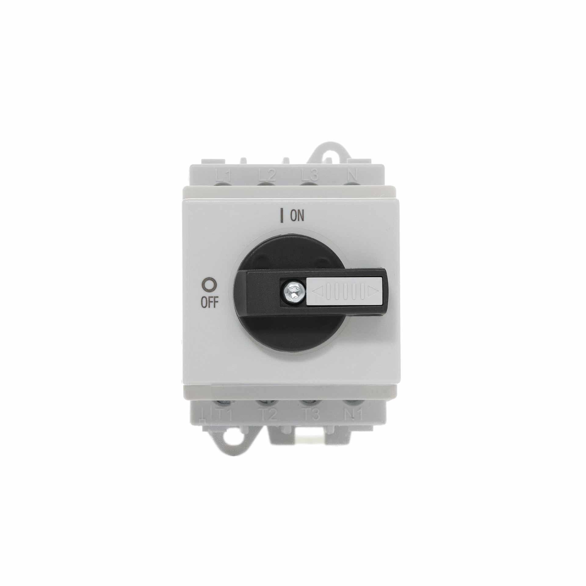 Sezionatore con dispositivo di blocco e leva di commutazione piatta, 4 poli, 25A, 10 kW Sezionatore con dispositivo di blocco e leva di commutazione piatta, 4 poli, 25A, 10 kW