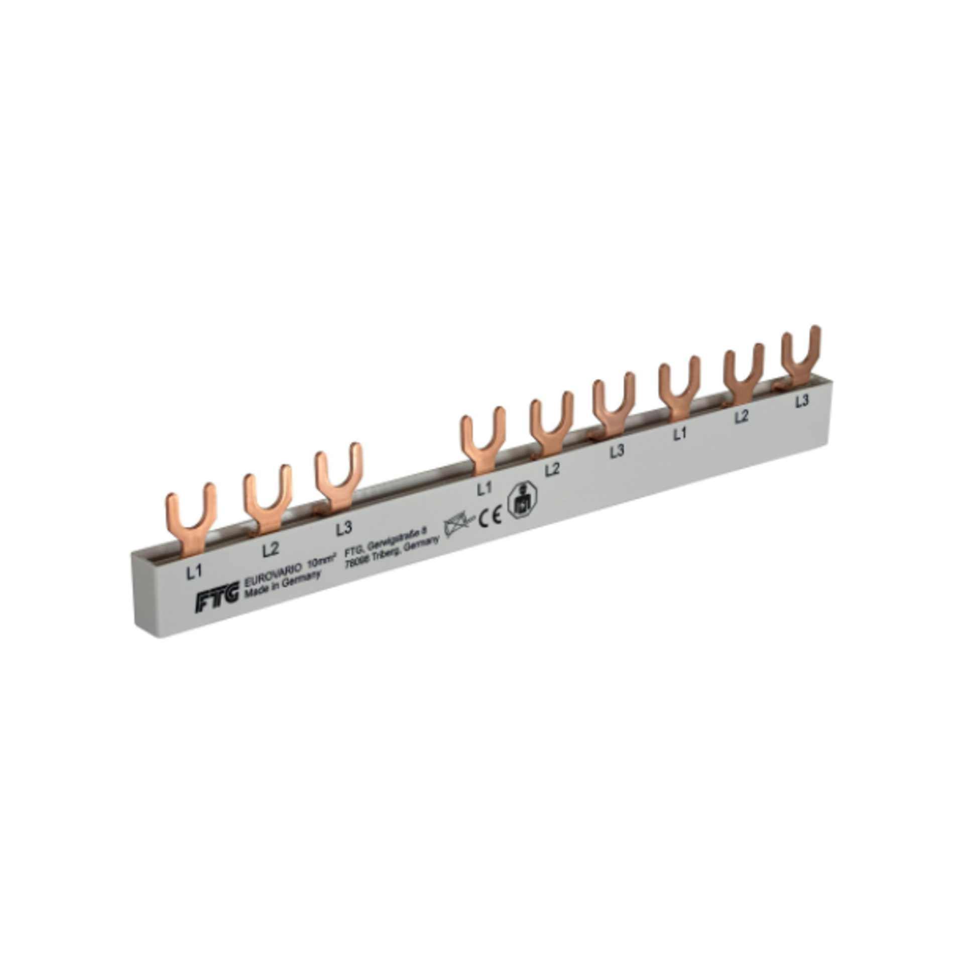 Sbarra di fase bifilare isolata 10mm2, 63A (1 x 3P (H2=N-vuoto) 4 MOD, 2 x 3P - 3 MOD) P-P= 17,8 mm