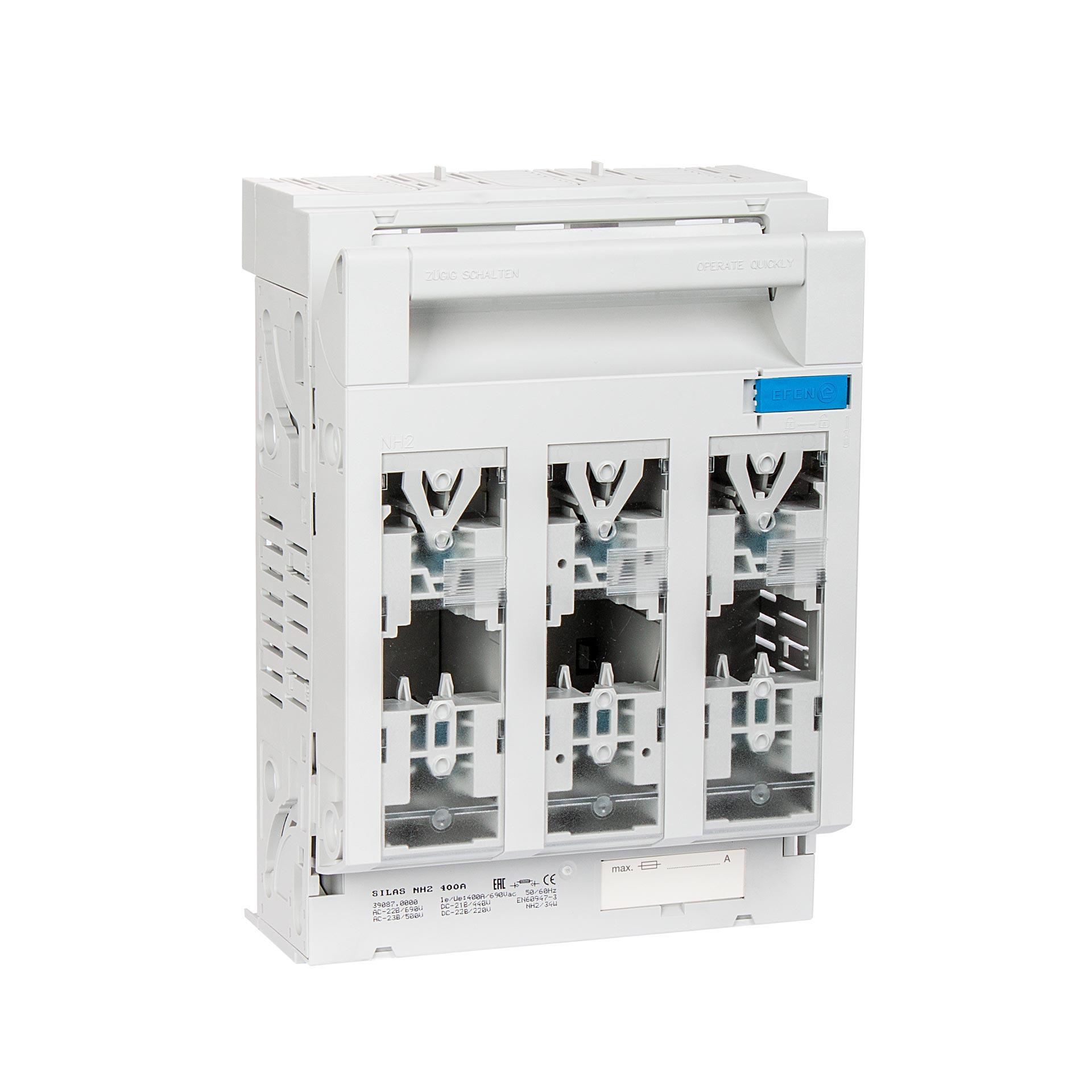 Sezionatore con fusibile Silas NH "incl. alimentazione per SSS" misura 2, 3P, 60mm, M10, max. 400A Sezionatore con fusibile Silas NH "incl. alimentazione per SSS" misura 2, 3P, 60mm, M10, max. 400A