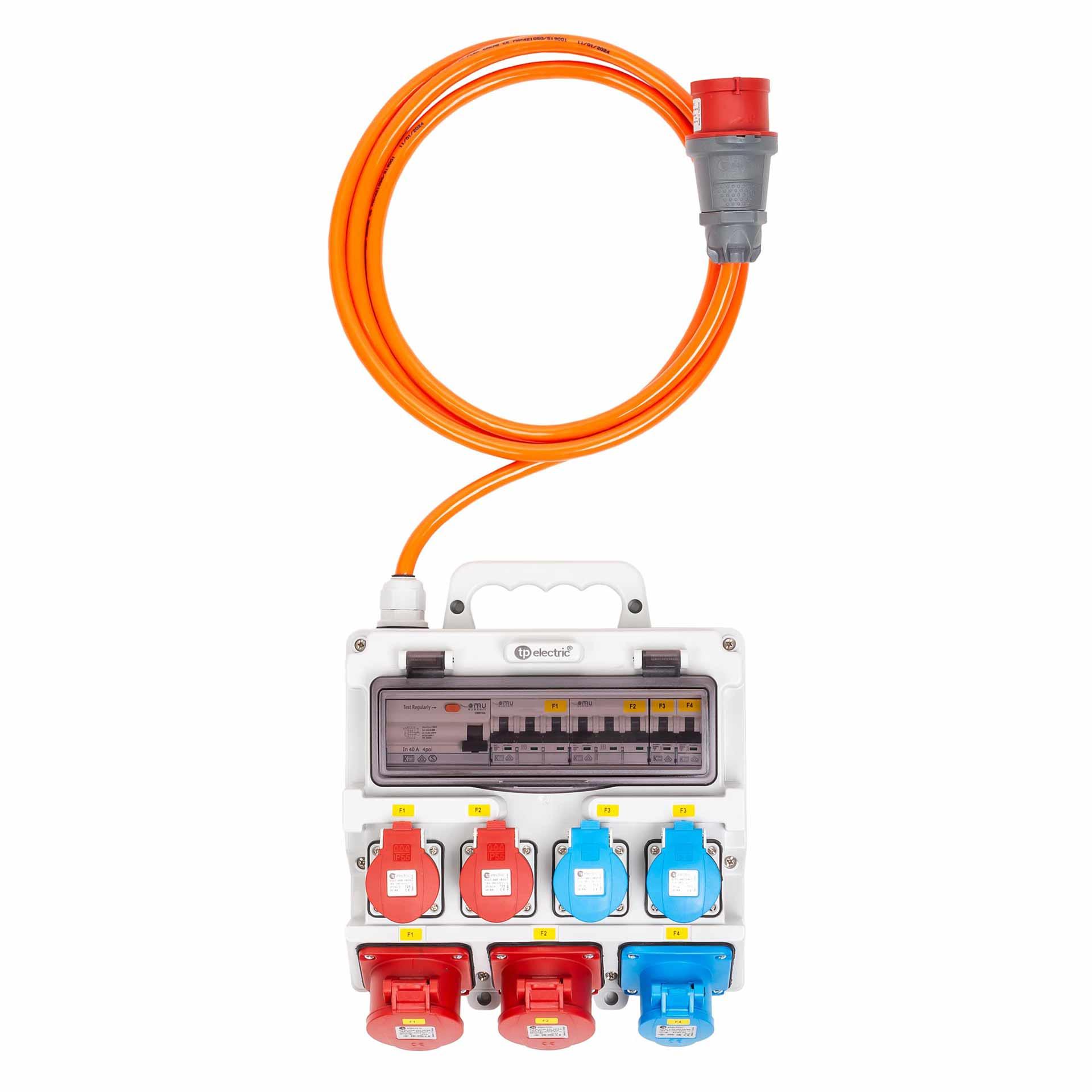 Quadro di distribuzione elettrica da cantiere in plastica 16A, tipo 300KS-MH-08, 2xT25, 2xT13, 2xCEE16/5, 1xCEE16/3 Quadro di distribuzione elettrica da cantiere in plastica 16A, tipo 300KS-MH-08, 2xT25, 2xT13, 2xCEE16/5, 1xCEE16/3