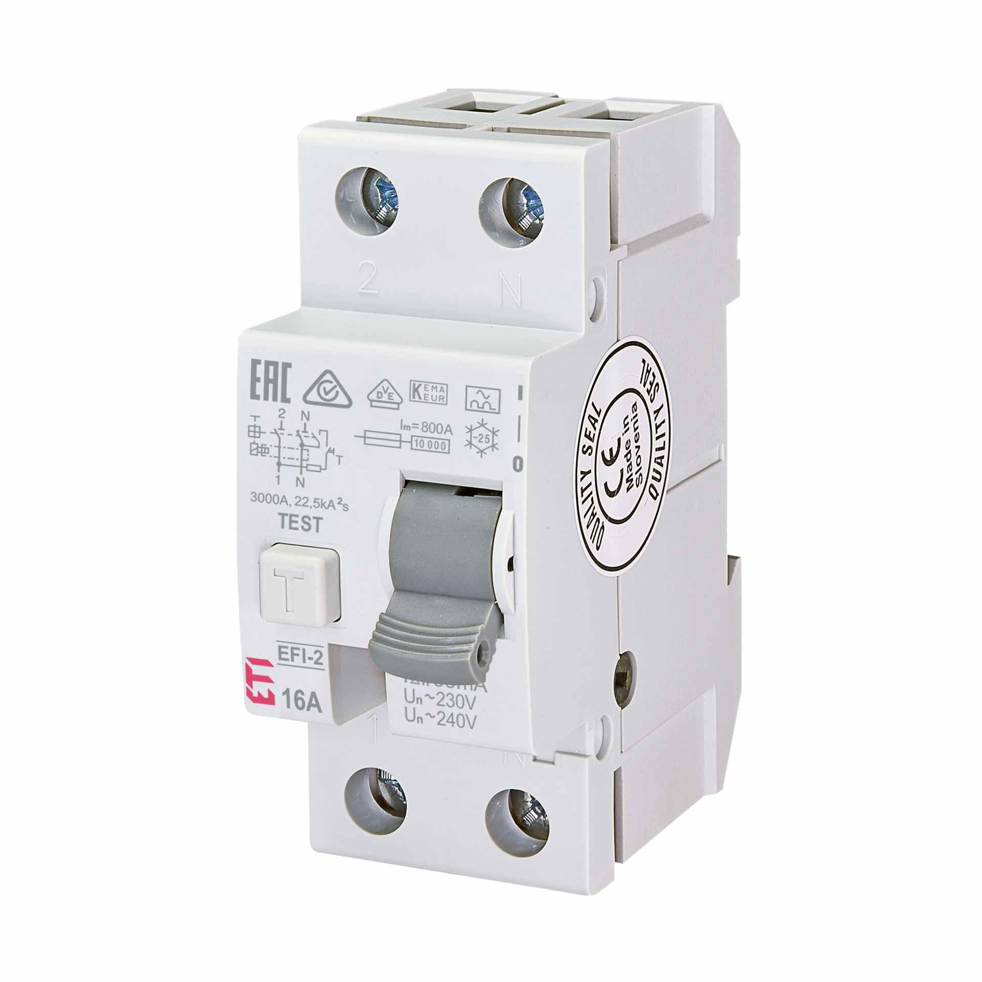 Interruttore differenziale, istantaneo, EFI-2, tipo A, bipolare, 16A, 10kA (0,03A)