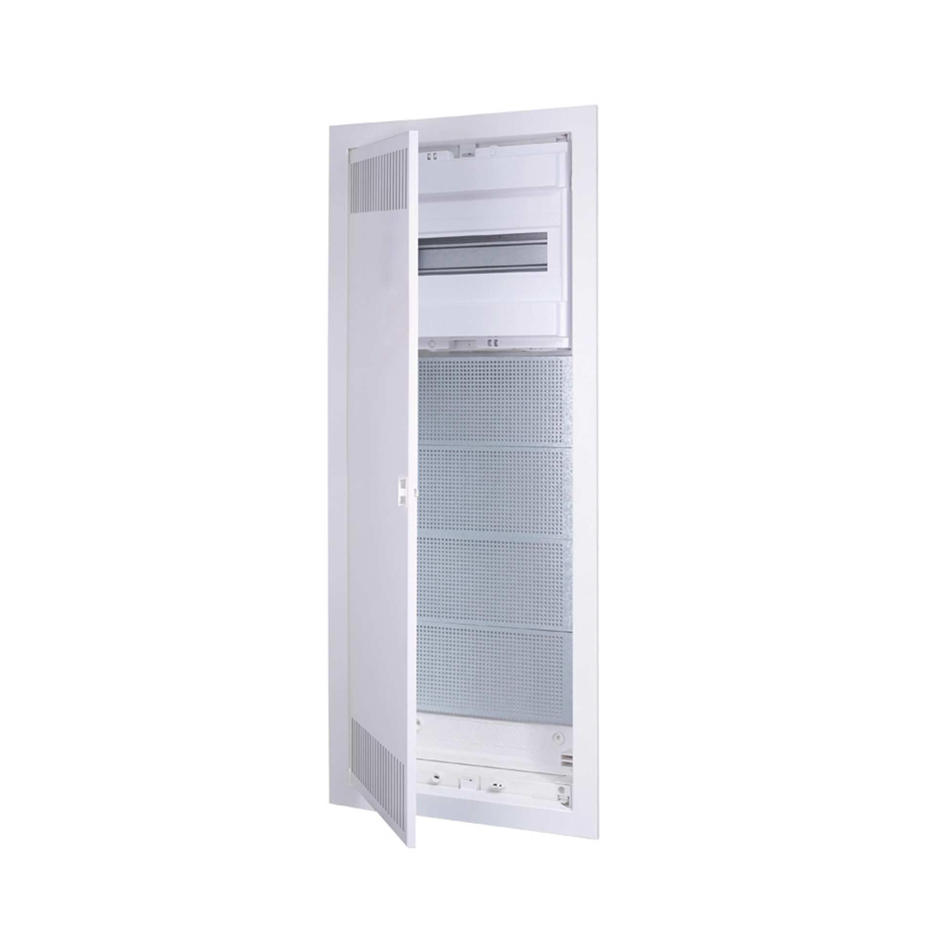 Distributore multimediale da incasso "ECG-70H-C" con porta in metallo forato bianco (fessure superiori e inferiori)