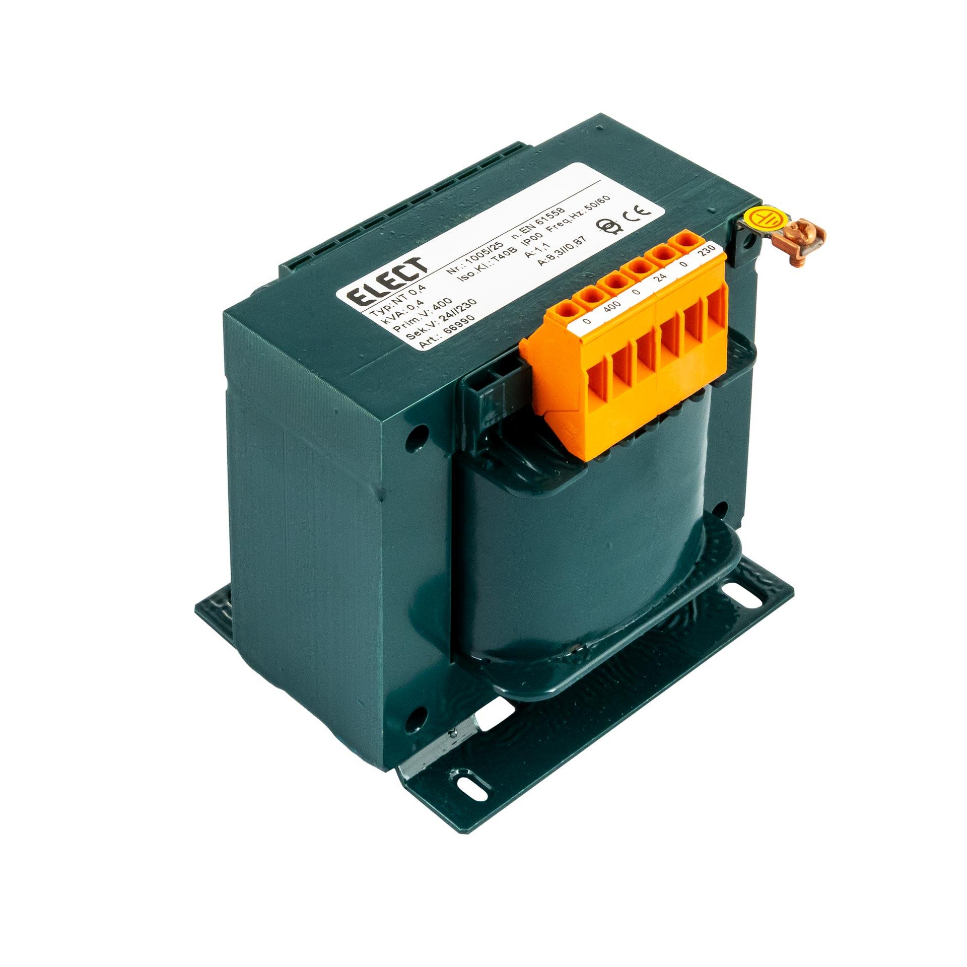 Trasformatore monofase 400V, 400VA (300VA+100VA), 230VAC / 24VAC, 1,3A / 4,2A Trasformatore monofase 400V, 400VA (300VA+100VA), 230VAC / 24VAC, 1,3A / 4,2A