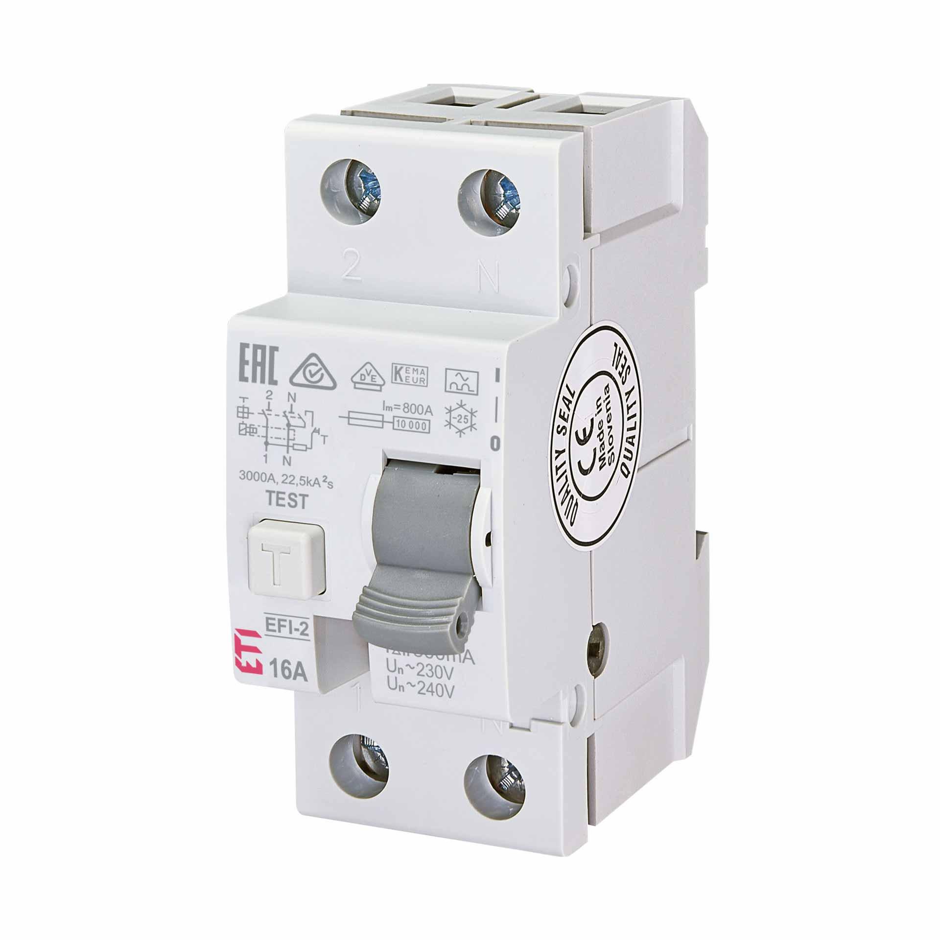 Interruttore differenziale, istantaneo, EFI-2, tipo A, bipolare, 16A, 10kA (0,3A)