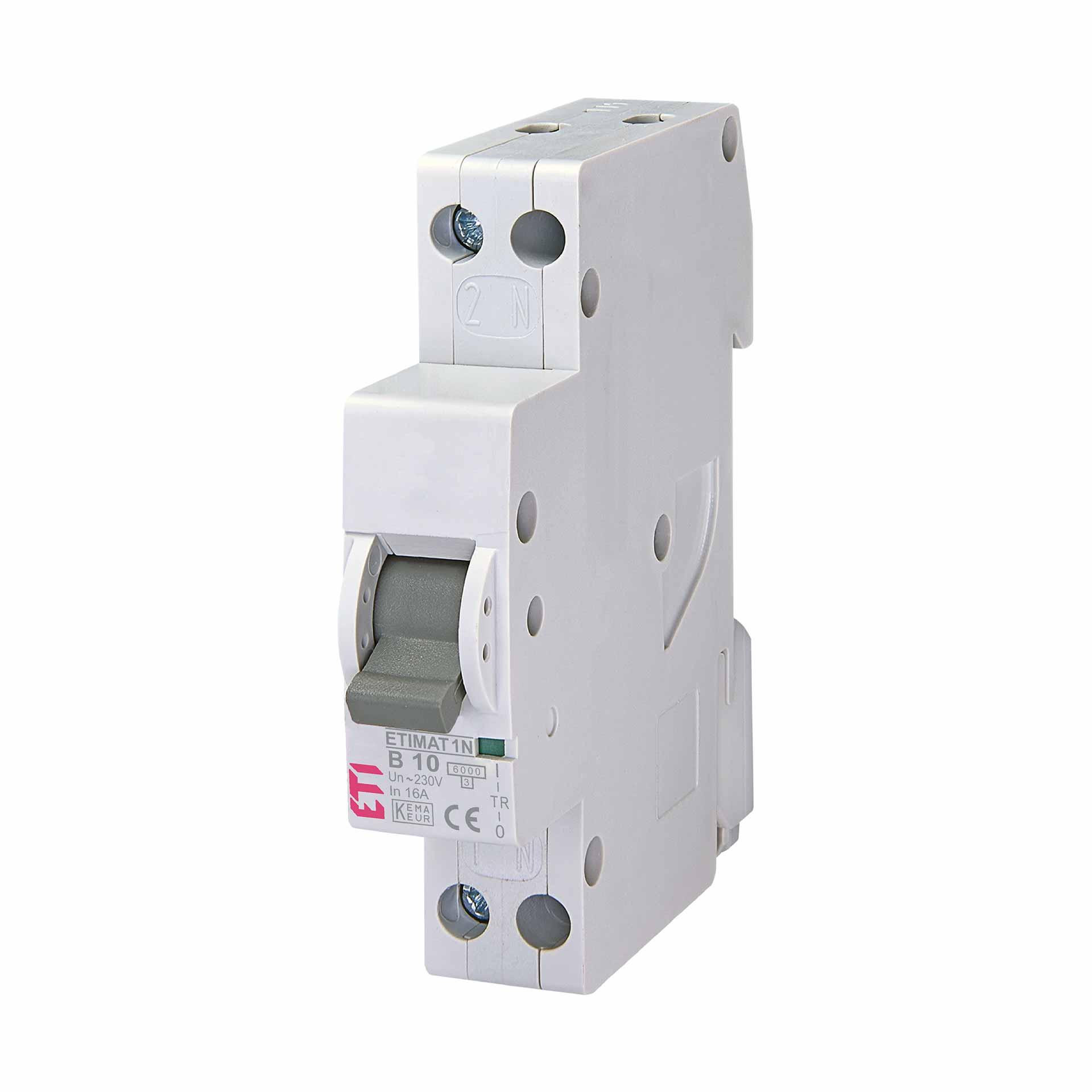 Interruttore automatico ETIMAT 1N, 1 polo+N (1 modulo), caratteristica B / 10A, 6kA