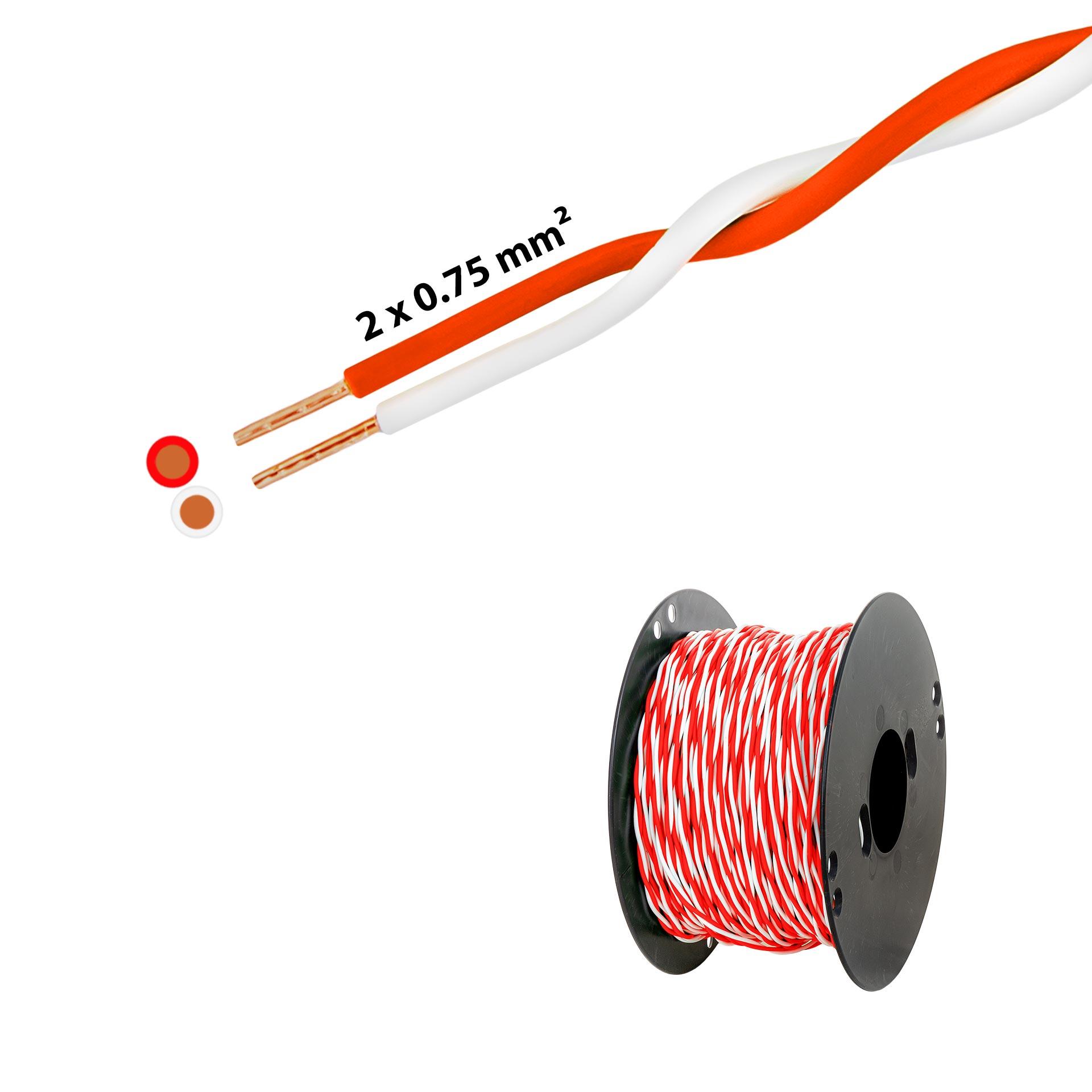 Fil en T torsadé 2 x 0.75mm2 blanc-rouge Fil en T torsadé 2 x 0.75mm2 blanc-rouge