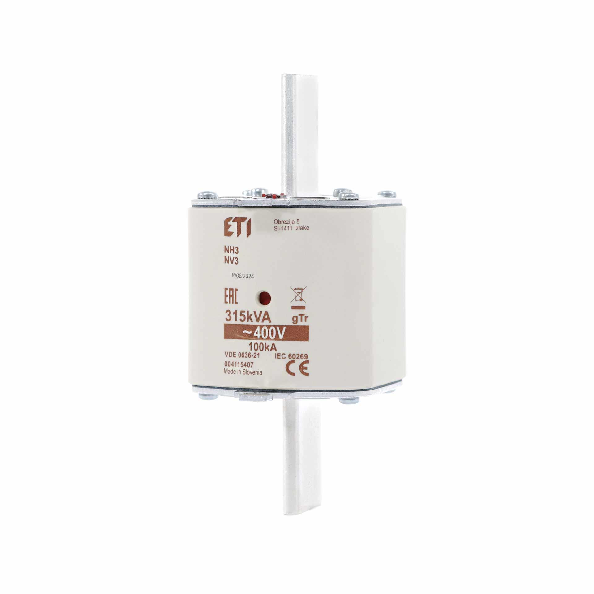Fusibile NH taglia 3, 455A per la protezione del trasformatore 315kVA, gTr