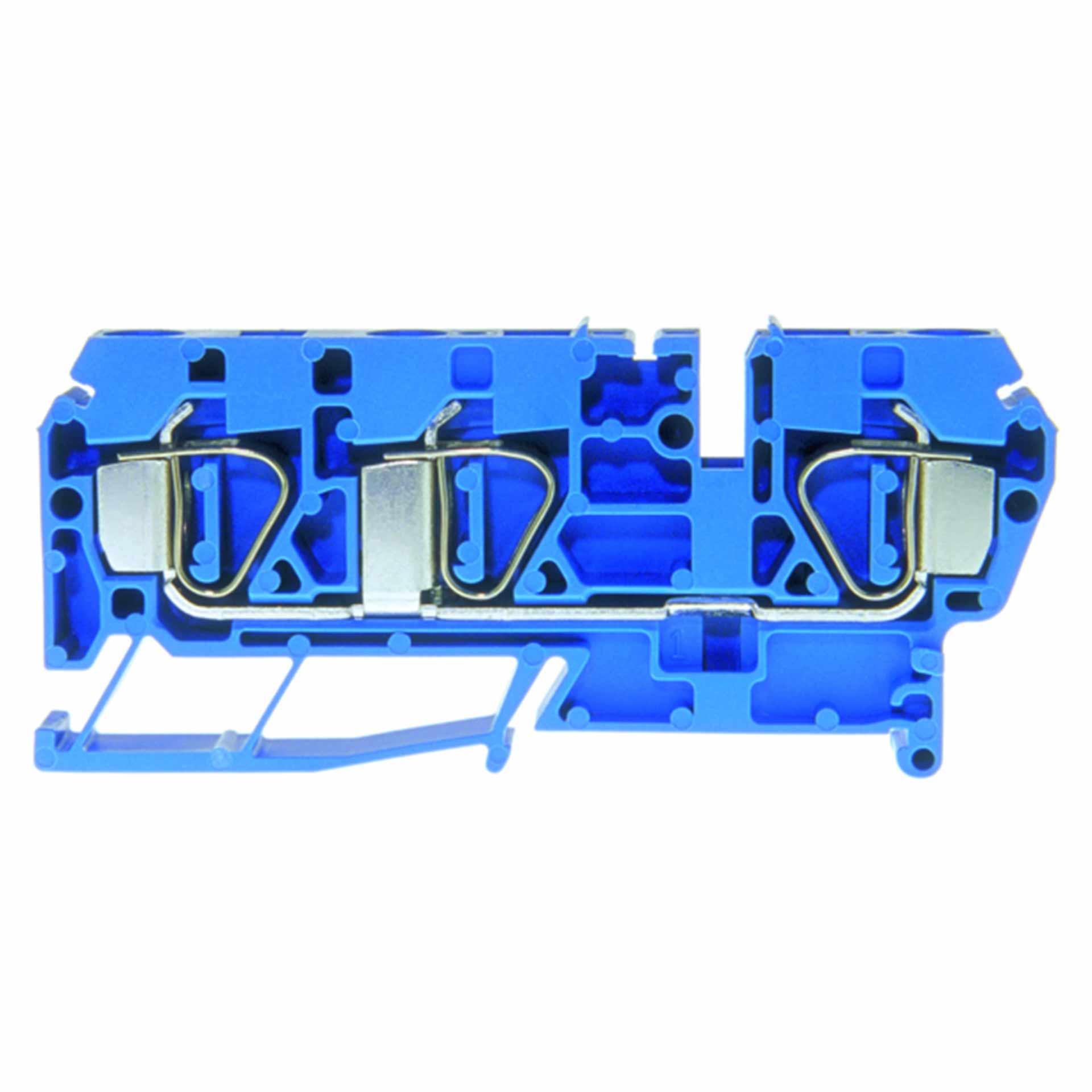 Borne à ressort DIN35 6mm2, 3-conducteurs, bleue Borne à ressort DIN35 6mm2, 3-conducteurs, bleue