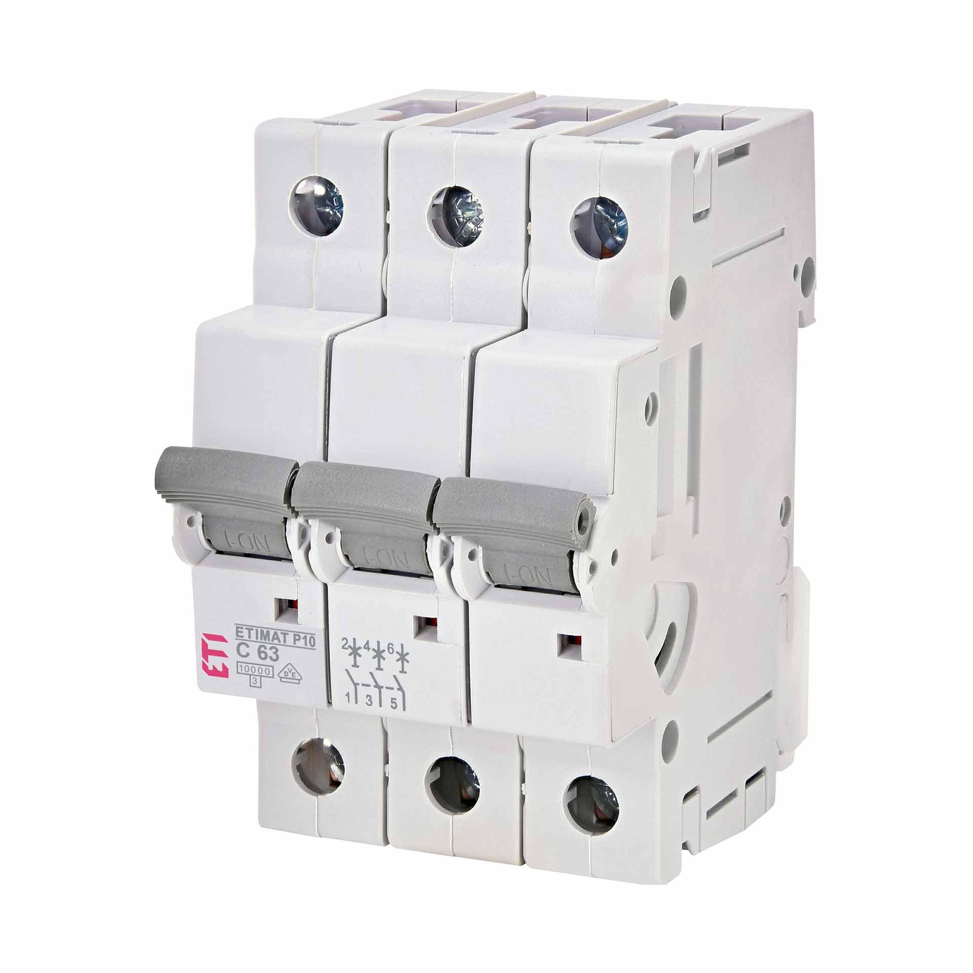 Disjoncteur, ETIMAT P10, 3 pôles, caractéristique C / 63A, 10kA Disjoncteur, ETIMAT P10, 3 pôles, caractéristique C / 63A, 10kA