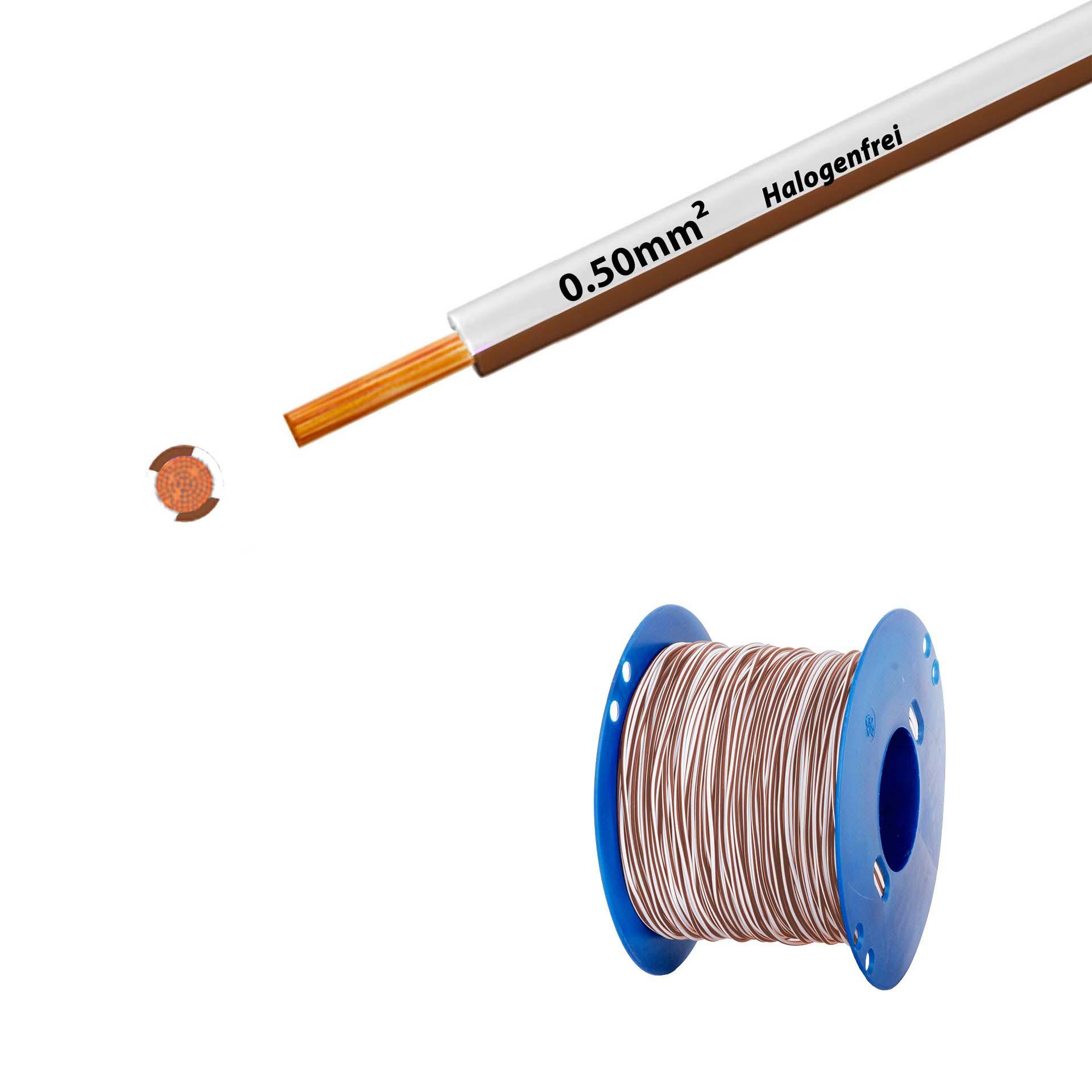 Cavo a trefoli senza alogeni 90° C , 500V, 0,50 mm2, bianco-marrone (RAL 9010/8003), su bobina di plastica