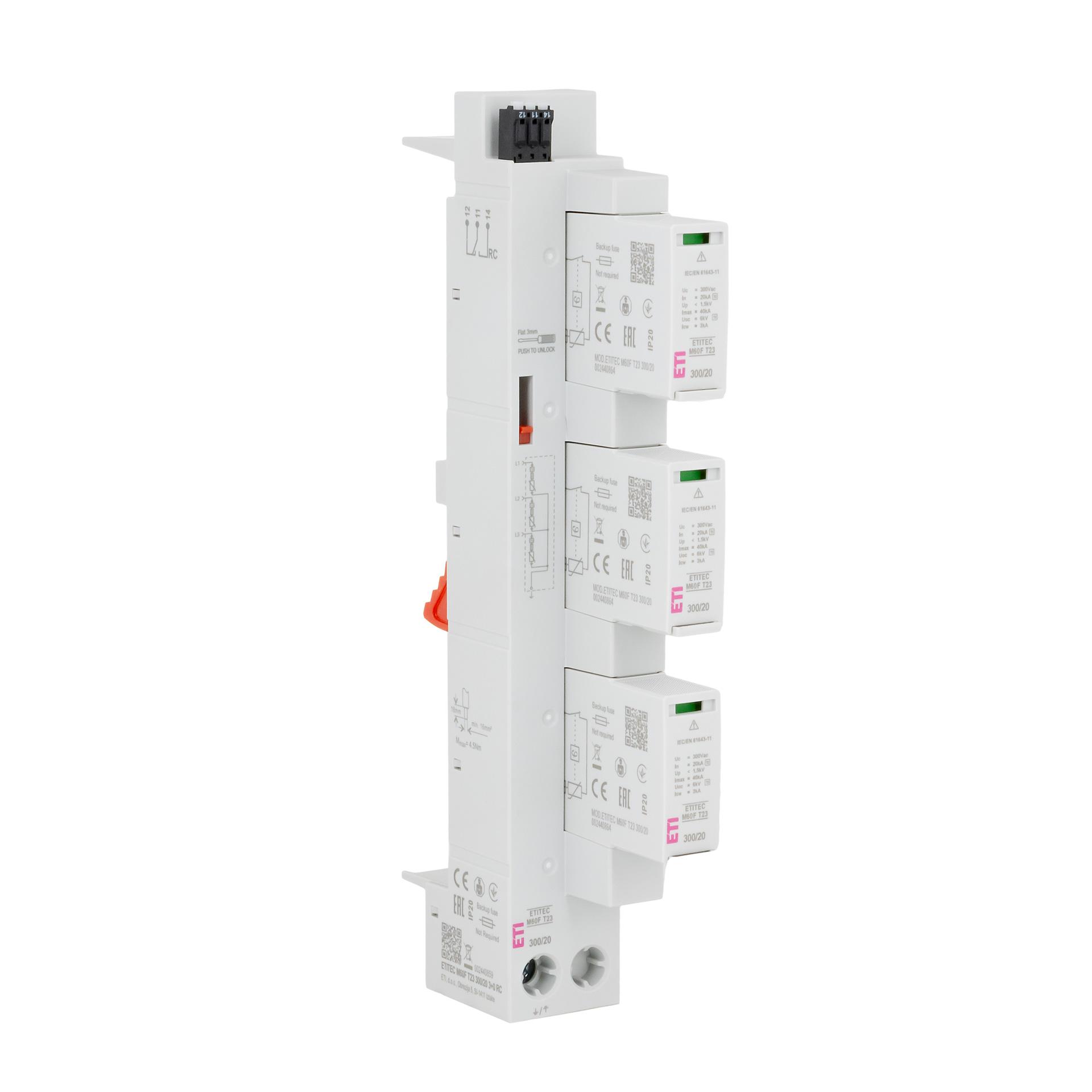 Überspannungsableiter Typ 2+3, ETITEC M60F T23 300/20 3+0 RC, 60mm System