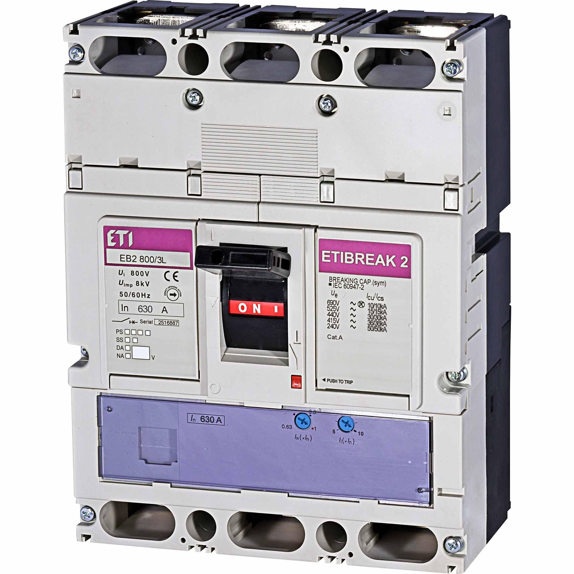 Interruttore automatico EB2 800/3L 630A, Icu 36kA / Ics 36kA