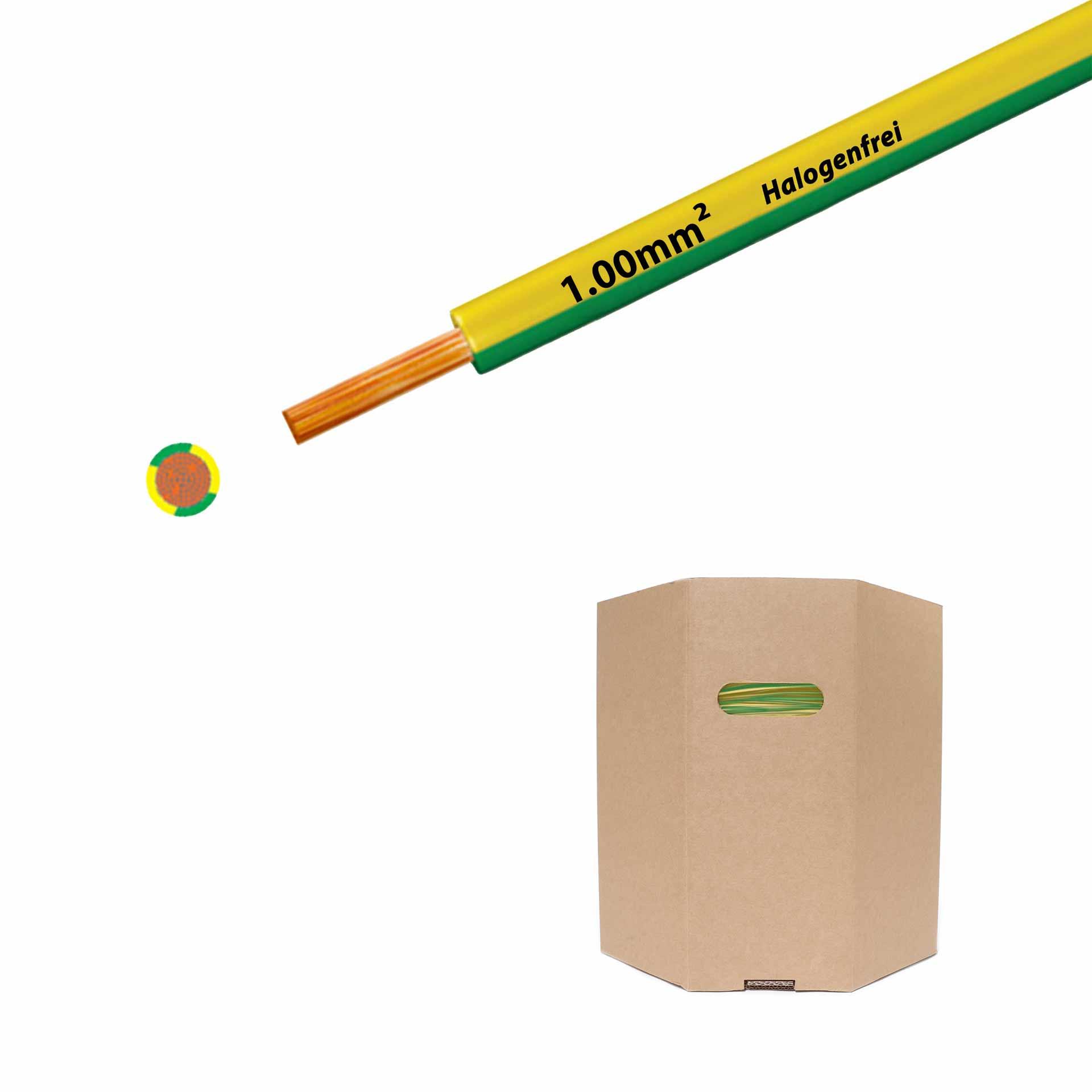 Cavo a trefoli senza alogeni 90° C , 500V, 1,00mm2, giallo-verde (RAL 1021/6018), barilotto D400xH400