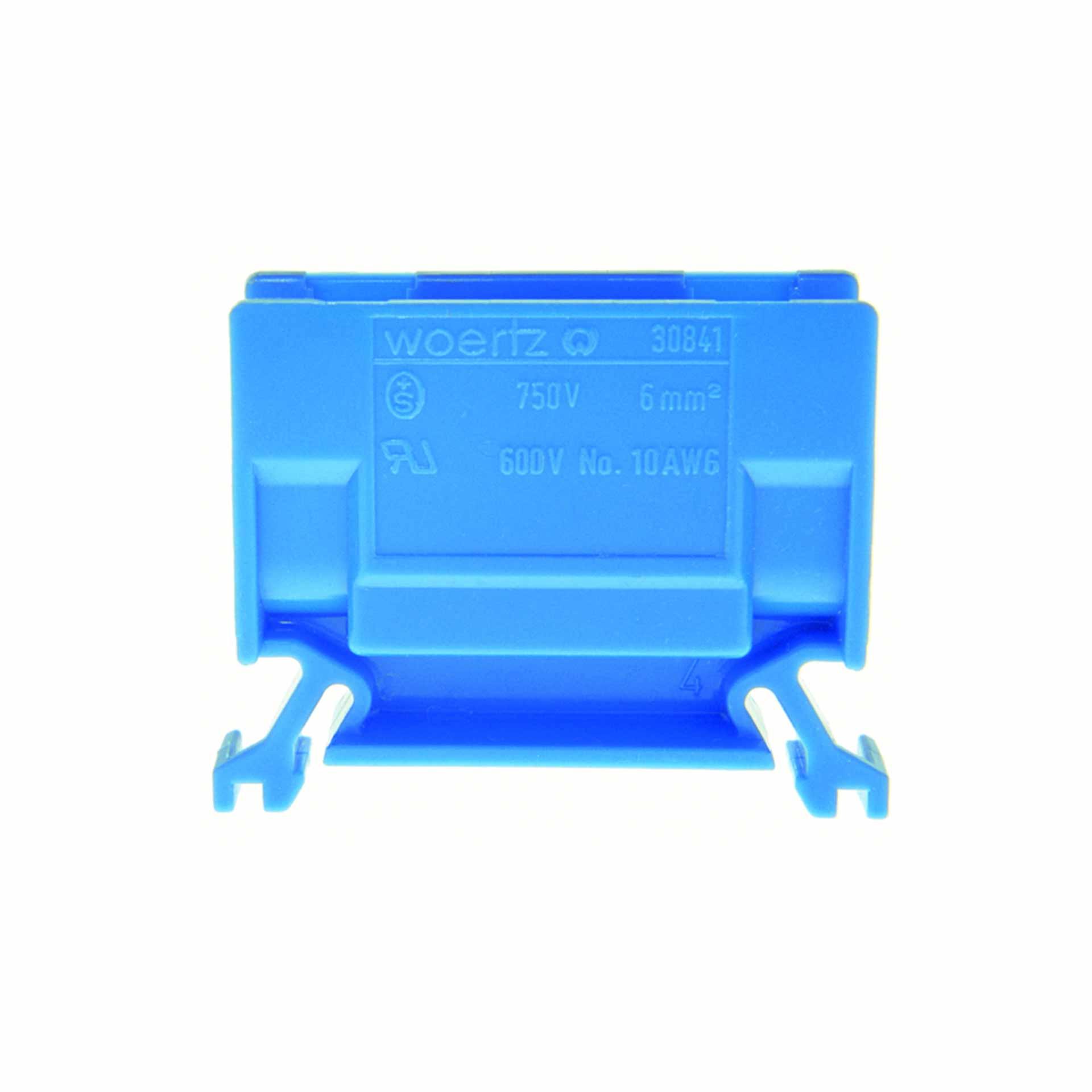 Borne de dérivation DIN35 6mm2, 2-conducteurs, bleue