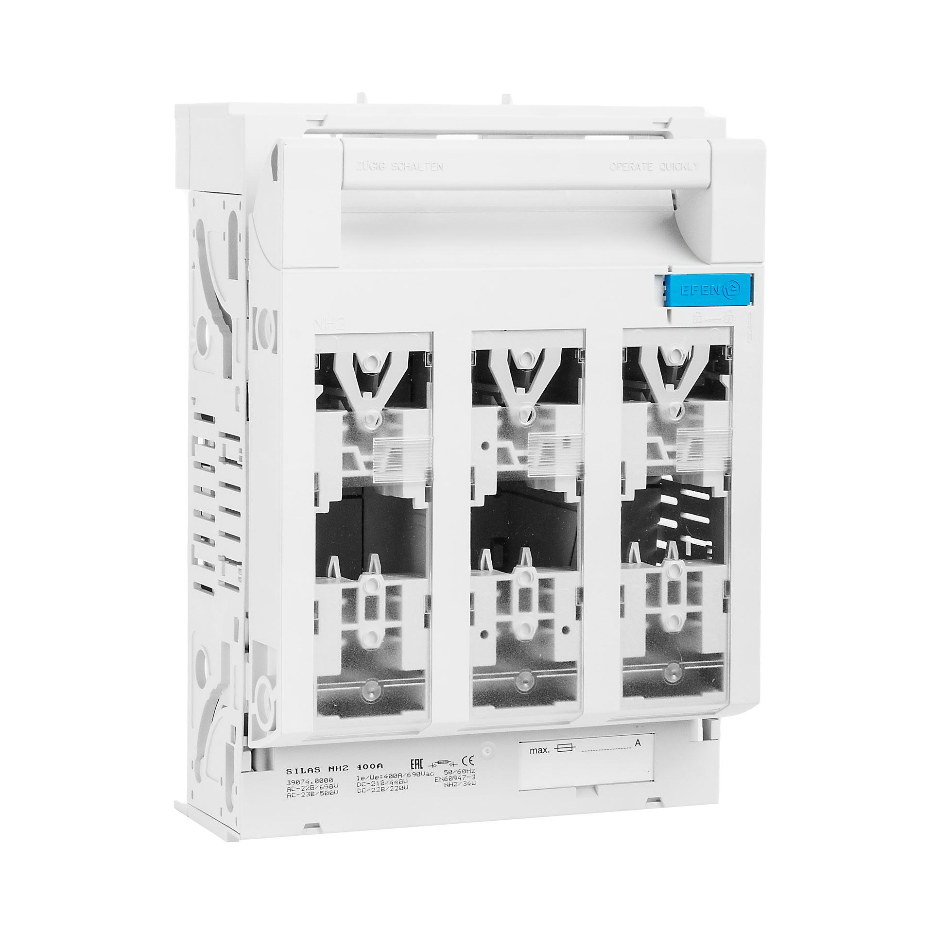 Sezionatore con fusibile Silas NH misura 2, 3P, 60mm, RK 95-300mm², max. 400A, R Sezionatore con fusibile Silas NH misura 2, 3P, 60mm, RK 95-300mm², max. 400A, R