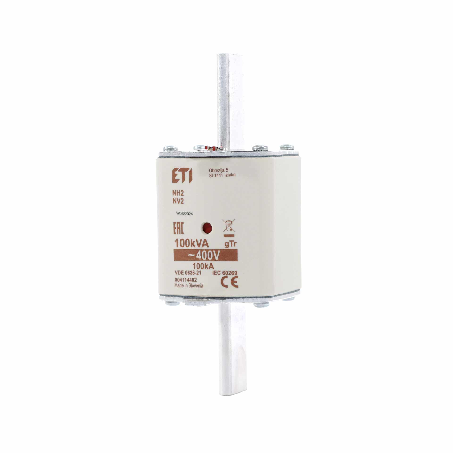Fusibile NH taglia 2, 144A per protezione trasformatore 100kVA, gTr