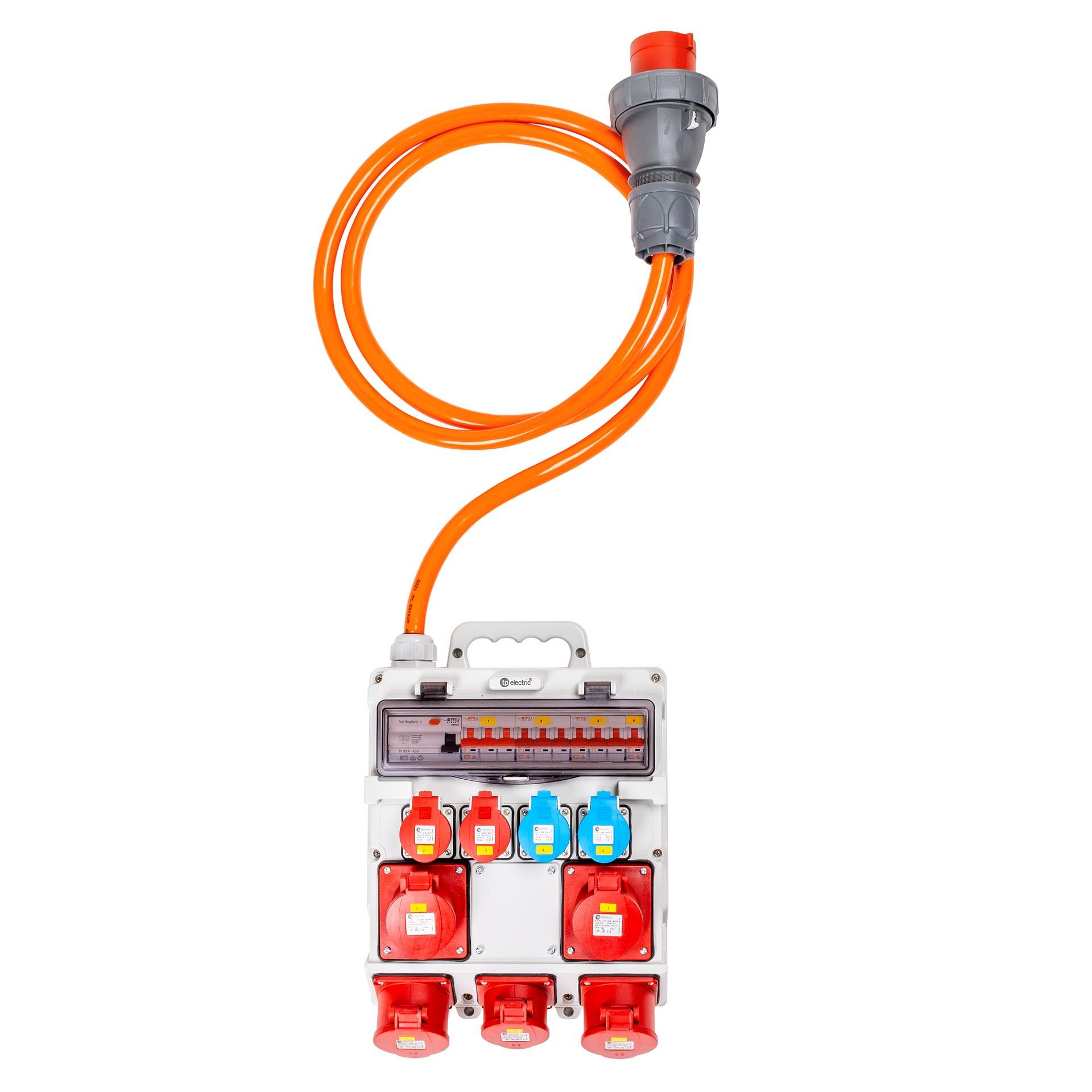 Quadro di distribuzione elettrica da cantiere in plastica 63A (10kA), tipo 390KS-MH-10, 2xT25, 2xT23, 2xCEE16/5, 2xCEE32/5 Quadro di distribuzione elettrica da cantiere in plastica 63A (10kA), tipo 390KS-MH-10, 2xT25, 2xT23, 2xCEE16/5, 2xCEE32/5