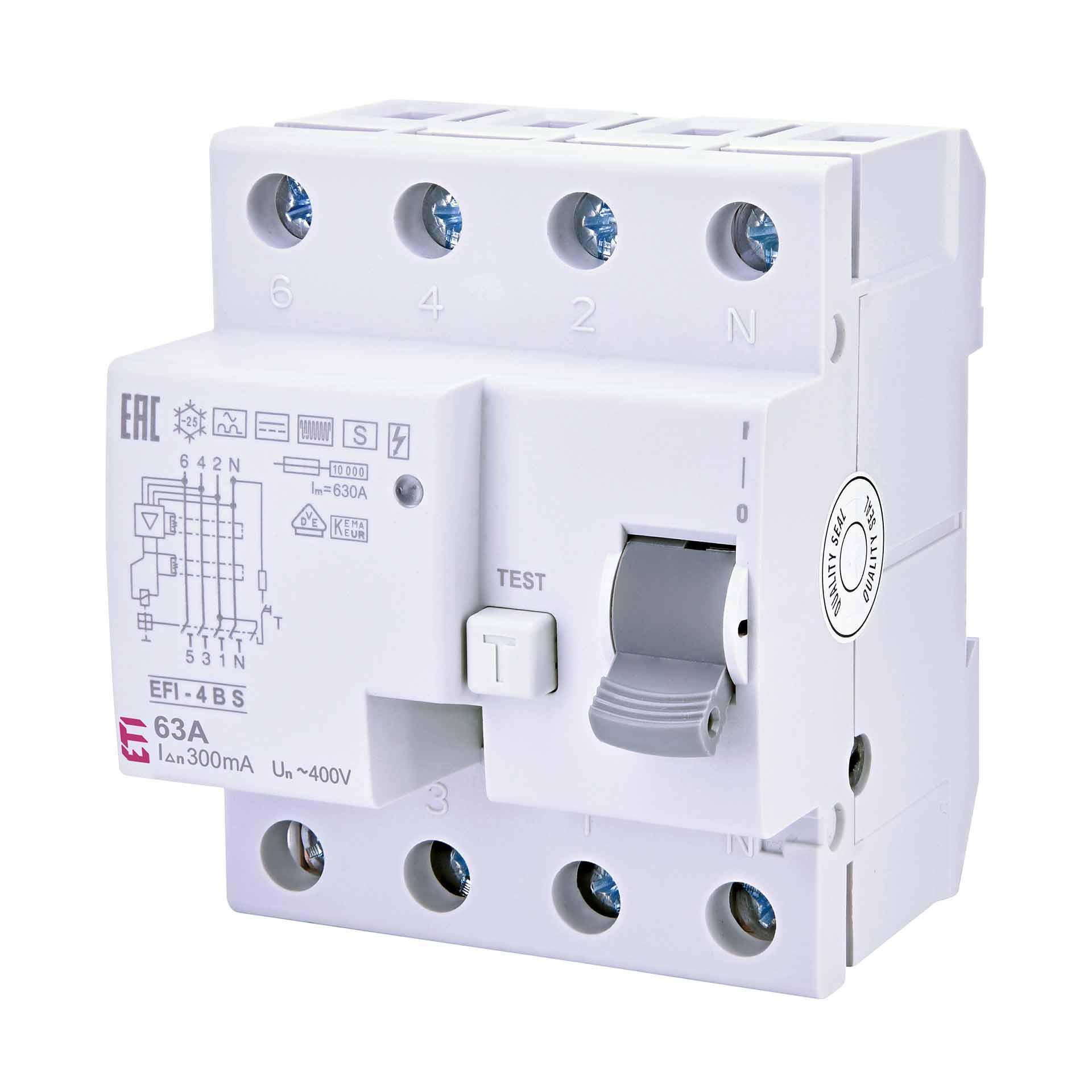 Fehlerstromschutzschalter selektiv, EFI-4, Typ-B, S-selektiv, 4- polig, 63A, 10kA (0.3A)