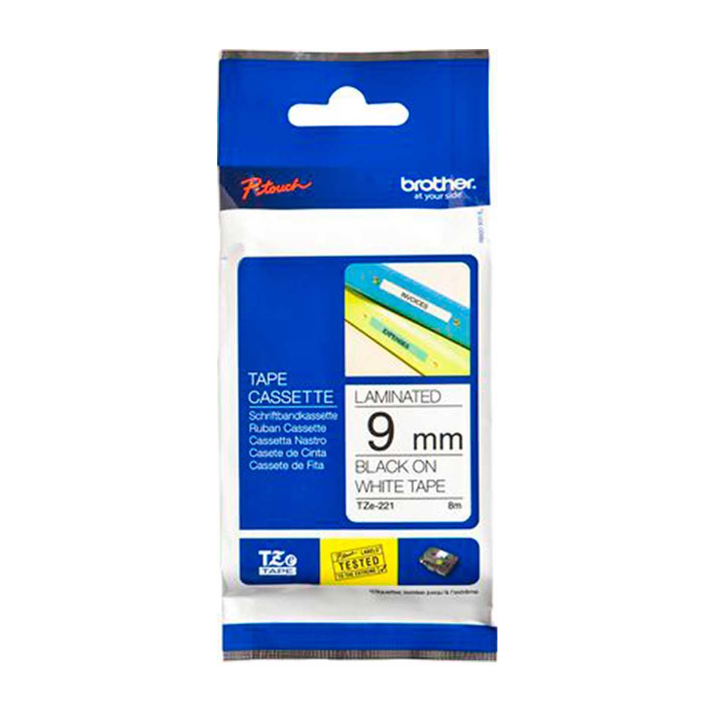 Cassette à ruban pour étiqueteuse Brother, 9mm x 8m, P-Touch TZE-121, transparent / police noir