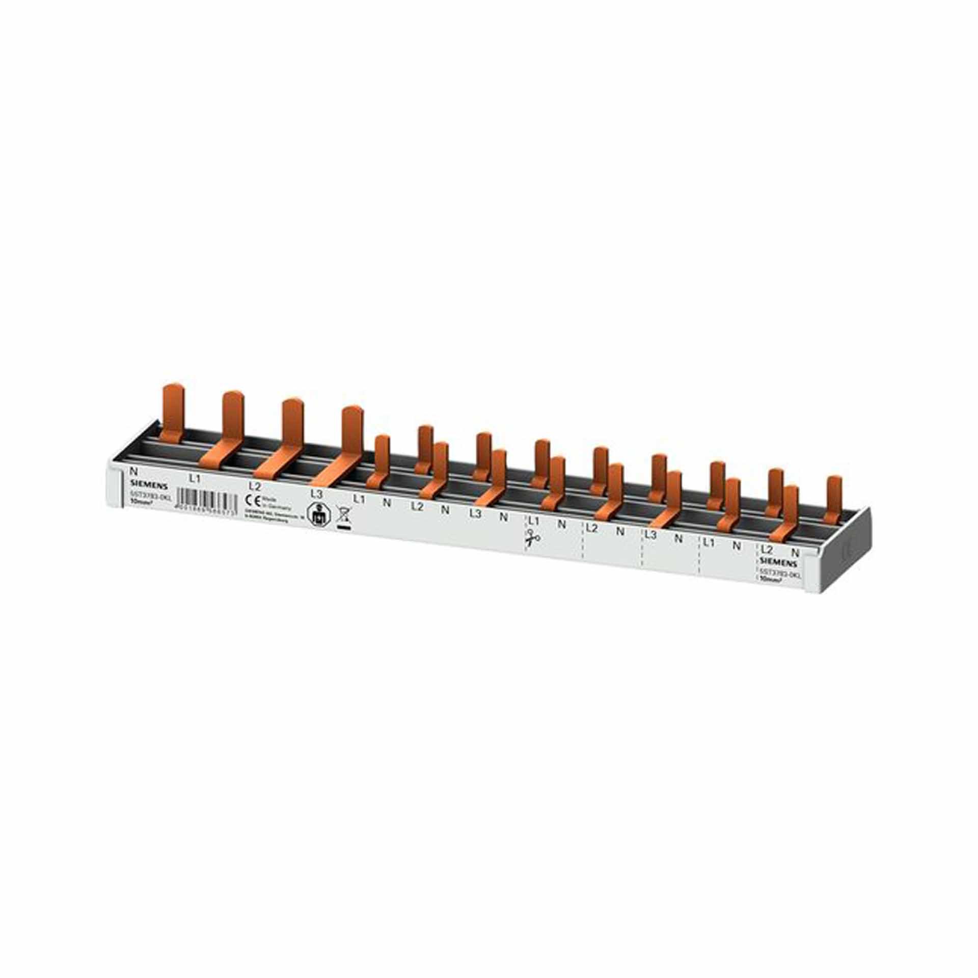 Barra di fase isolata 10mm2, 63A (1x3PN, 8x1PN)
