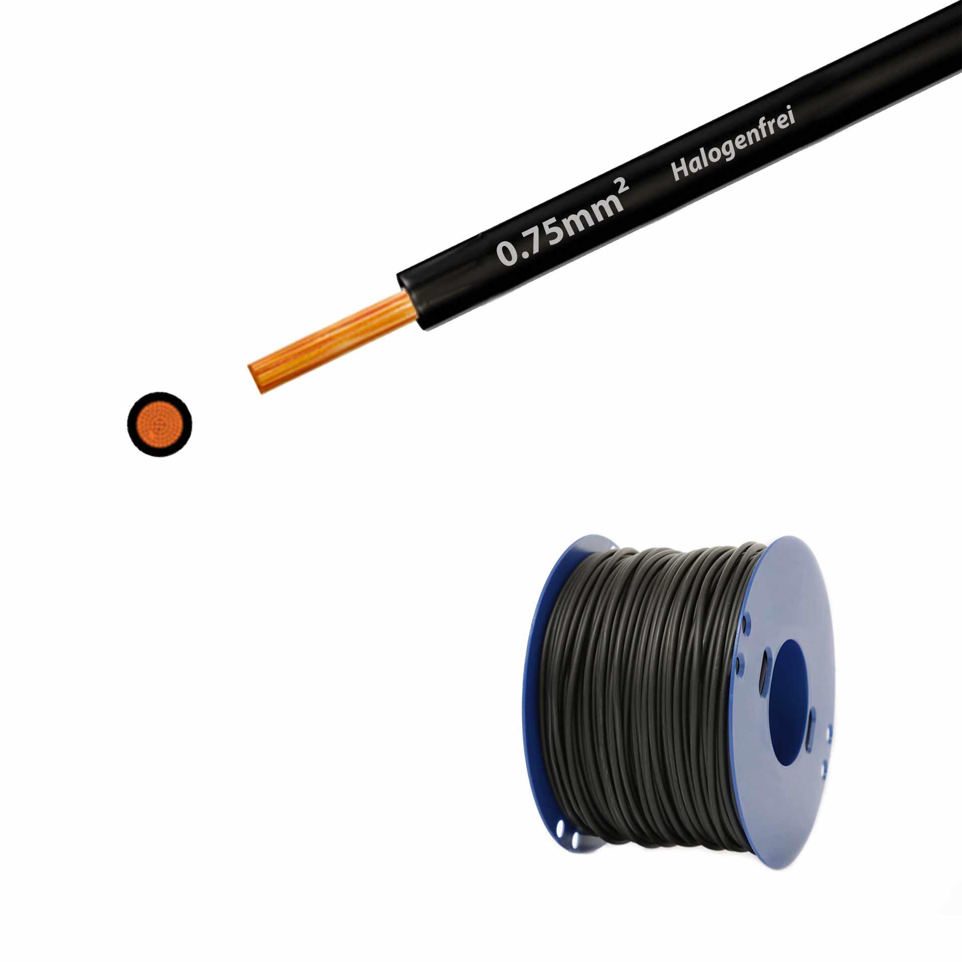 Cavo a trefoli senza alogeni 90° C, 500 V, 0,75 mm2, nero (RAL 9005), su bobina di plastica