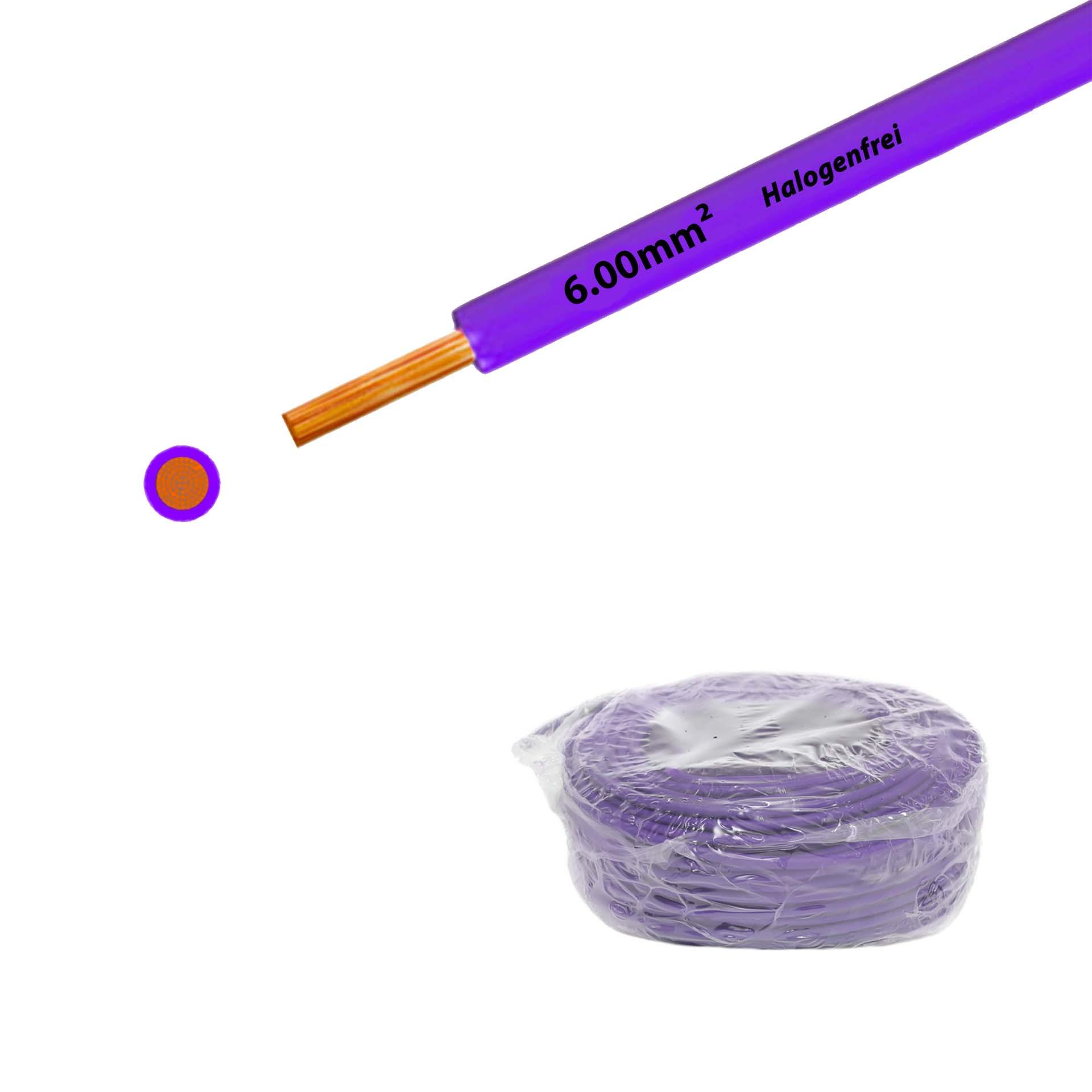 Fil sans halogène 90° C , 750V, 6.00mm2, violet (RAL 4005), sur anneau