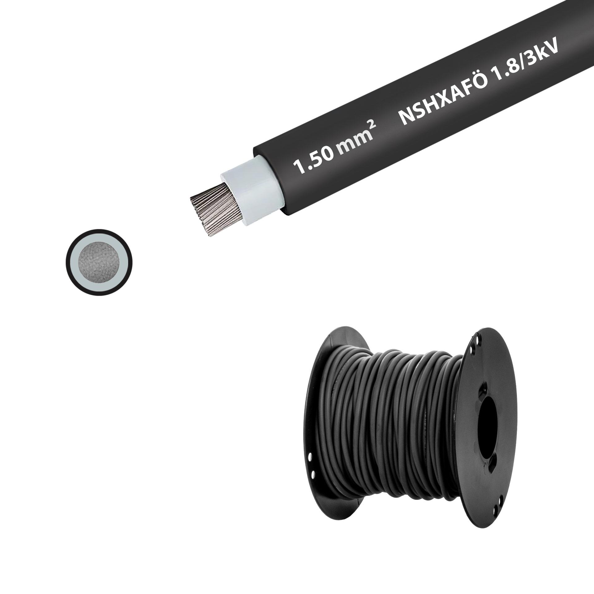 Cavo stagnato a trefoli per alta tensione NSHXAFÖ 1.8/3kV, 1.5mm2, senza alogeni, nero Cavo stagnato a trefoli per alta tensione NSHXAFÖ 1.8/3kV, 1.5mm2, senza alogeni, nero