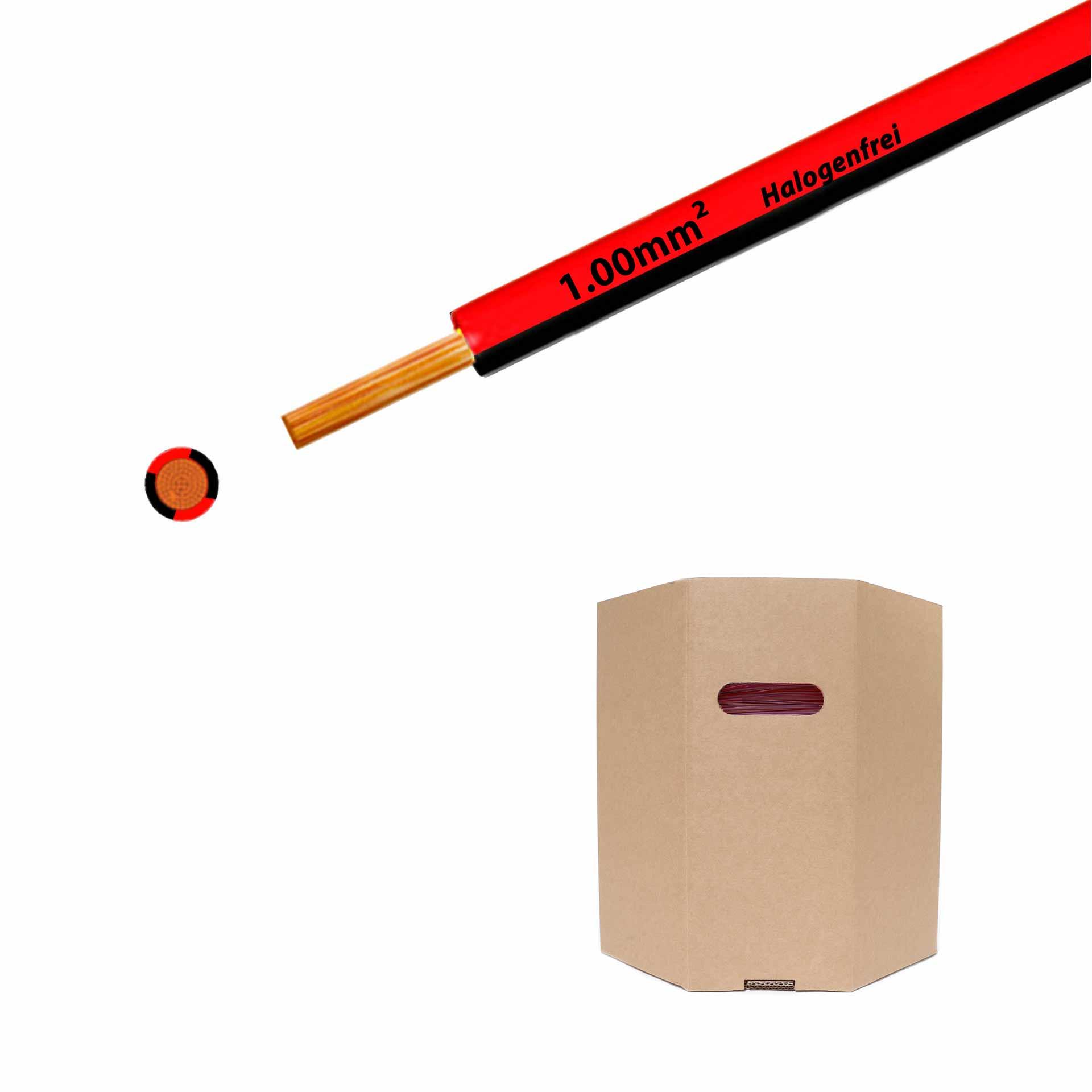 Cavo a trefoli senza alogeni 90° C , 500V, 1,00mm2, rosso-nero (RAL 3000/9005), barile D400xH400