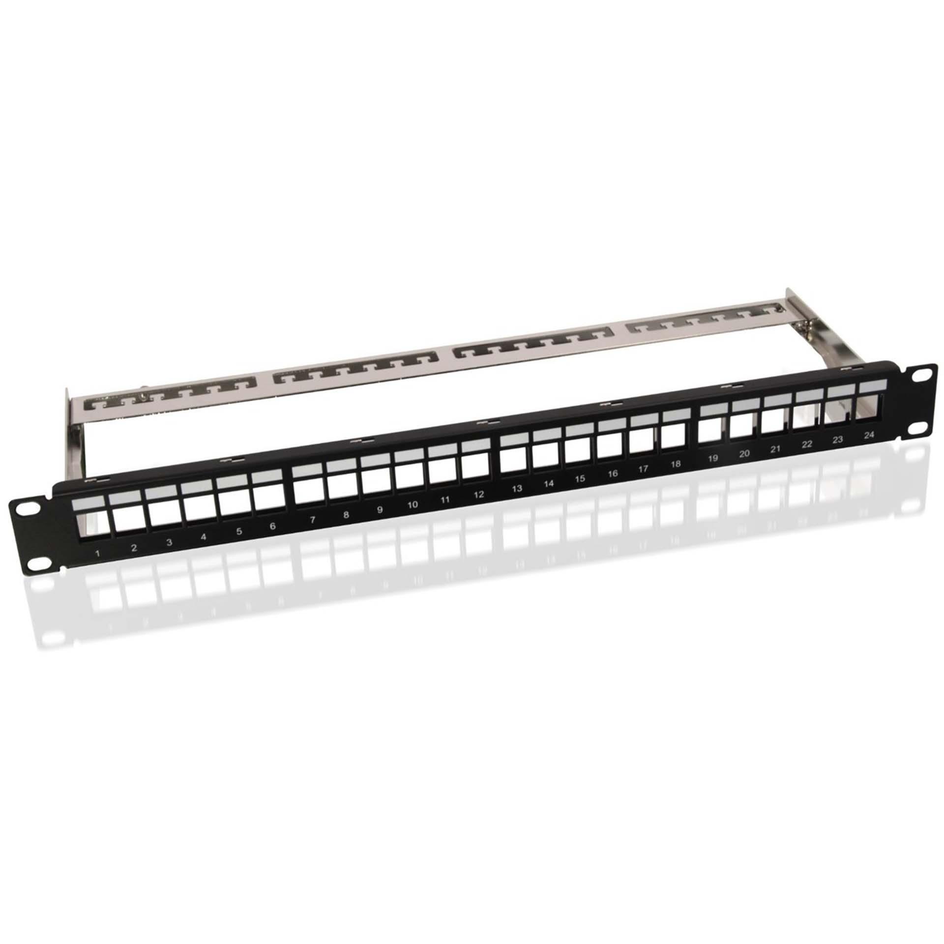 Pannello patch Keystone da 19 pollici (48,3 cm) (STP), 1 U, con cavo di messa a terra, per 24x moduli Keystone Pannello patch Keystone da 19 pollici (48,3 cm) (STP), 1 U, con cavo di messa a terra, per 24x moduli Keystone