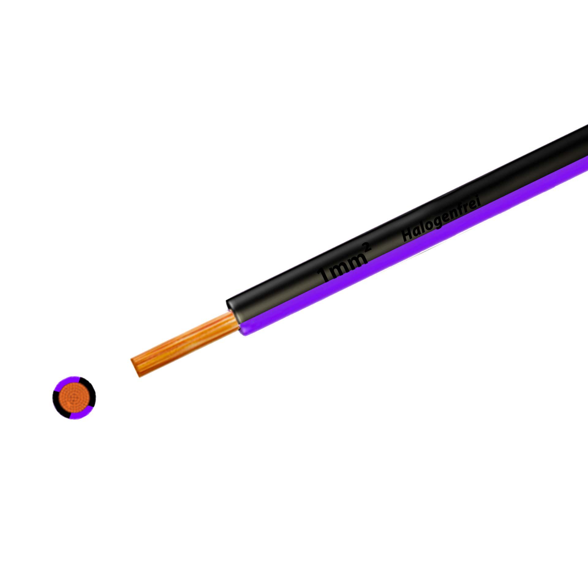 Halogen-free stranded wire 90° C, 500V, 1.00 mm2, black-violet (RAL 9005/4005), on plastic reel