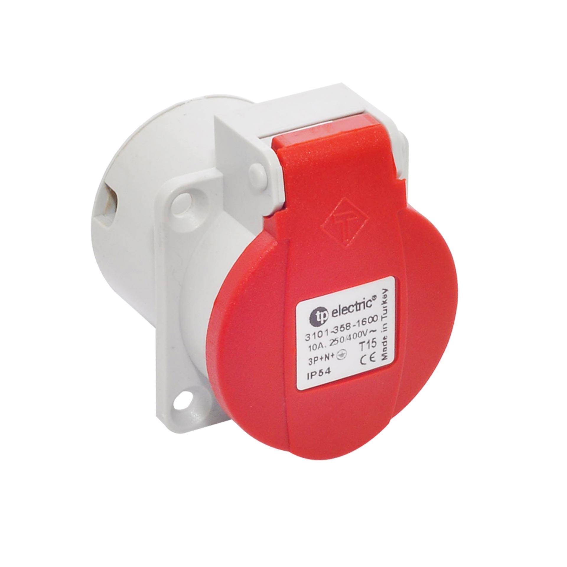 Presa di corrente incorporata T15 10A 5P, 3PNE 400/230V, contatti nichelati, collegamento a vite