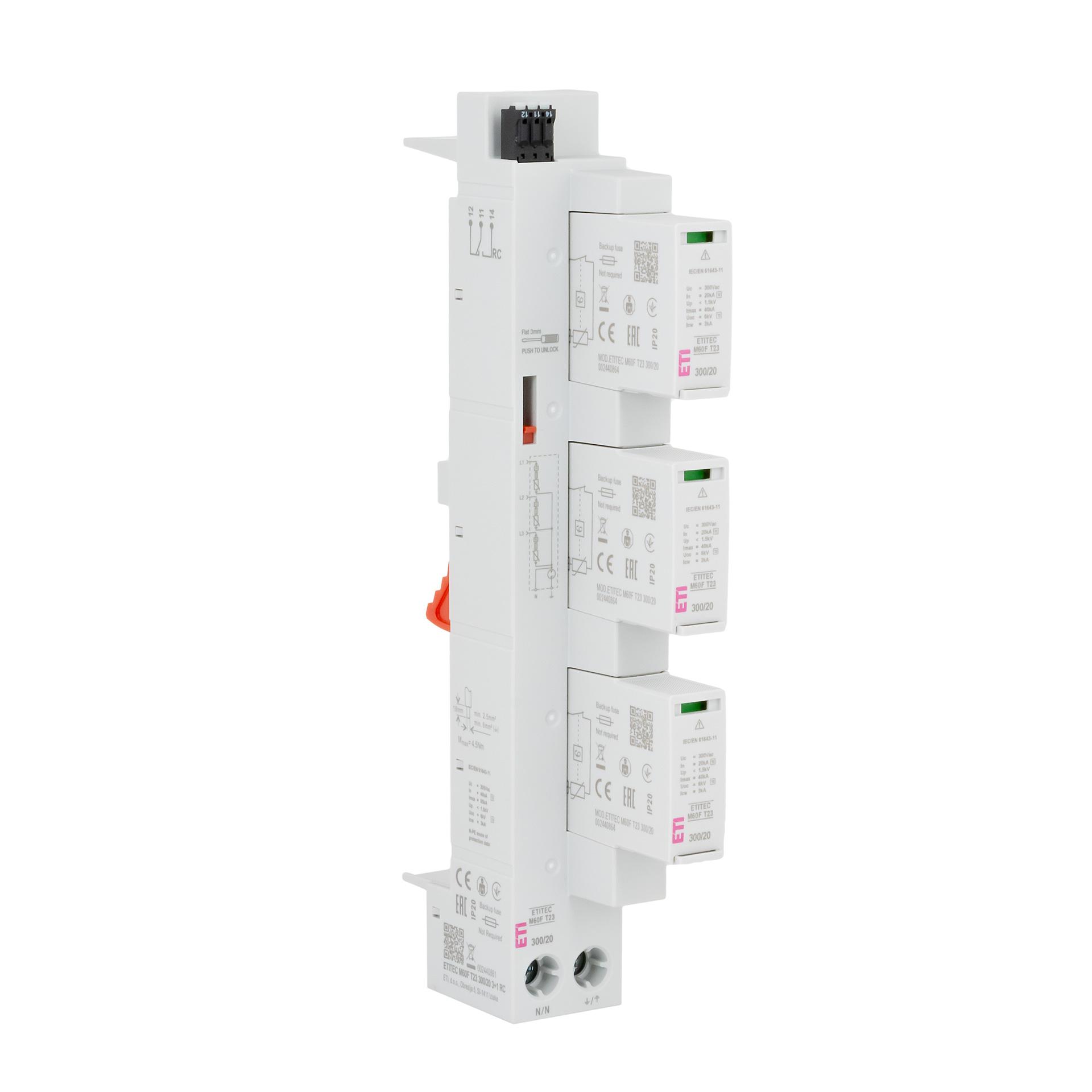 Überspannungsableiter Typ 2+3, ETITEC M60F T23 300/20 3+1 RC, 60mm System