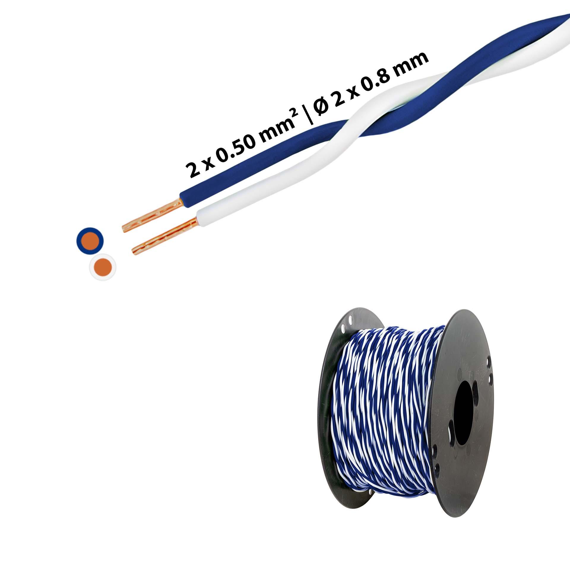 Fil en T torsadé 2 x 0.5mm2 blanc-bleu foncé Fil en T torsadé 2 x 0.5mm2 blanc-bleu foncé