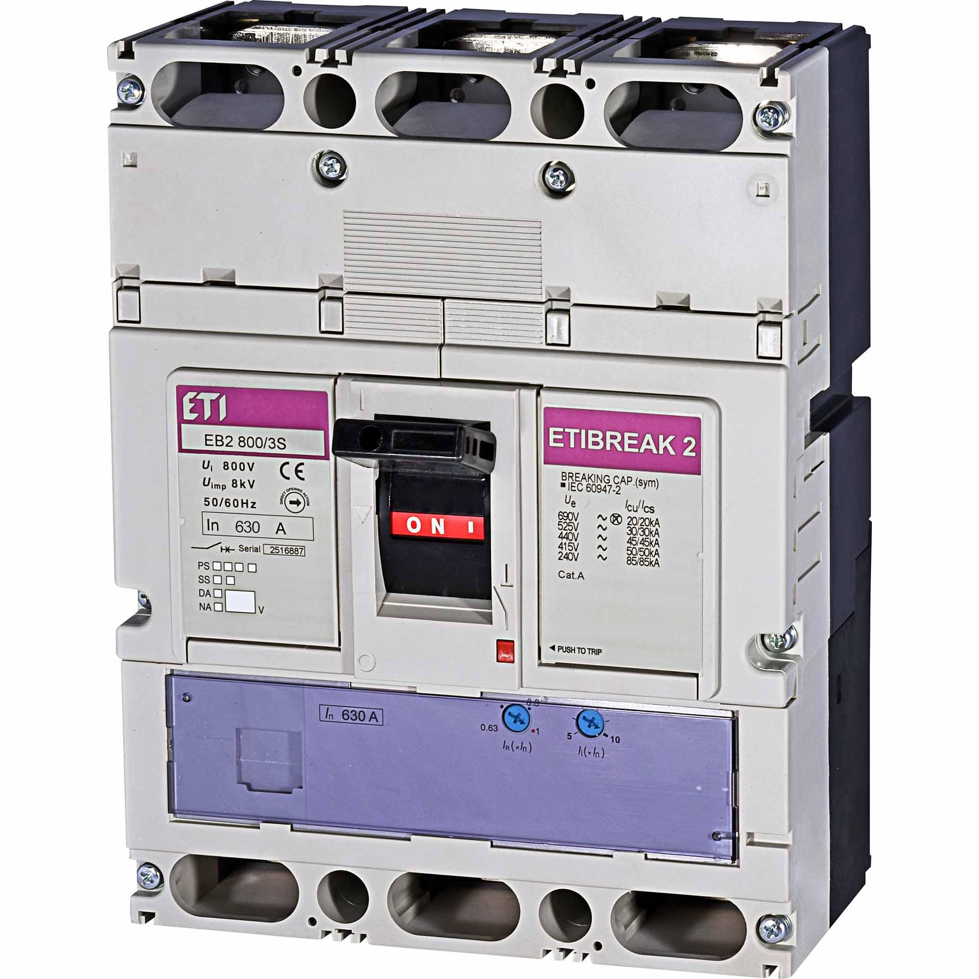Interruttore automatico EB2 800/3S 630A, Icu 50kA / Ics 50kA