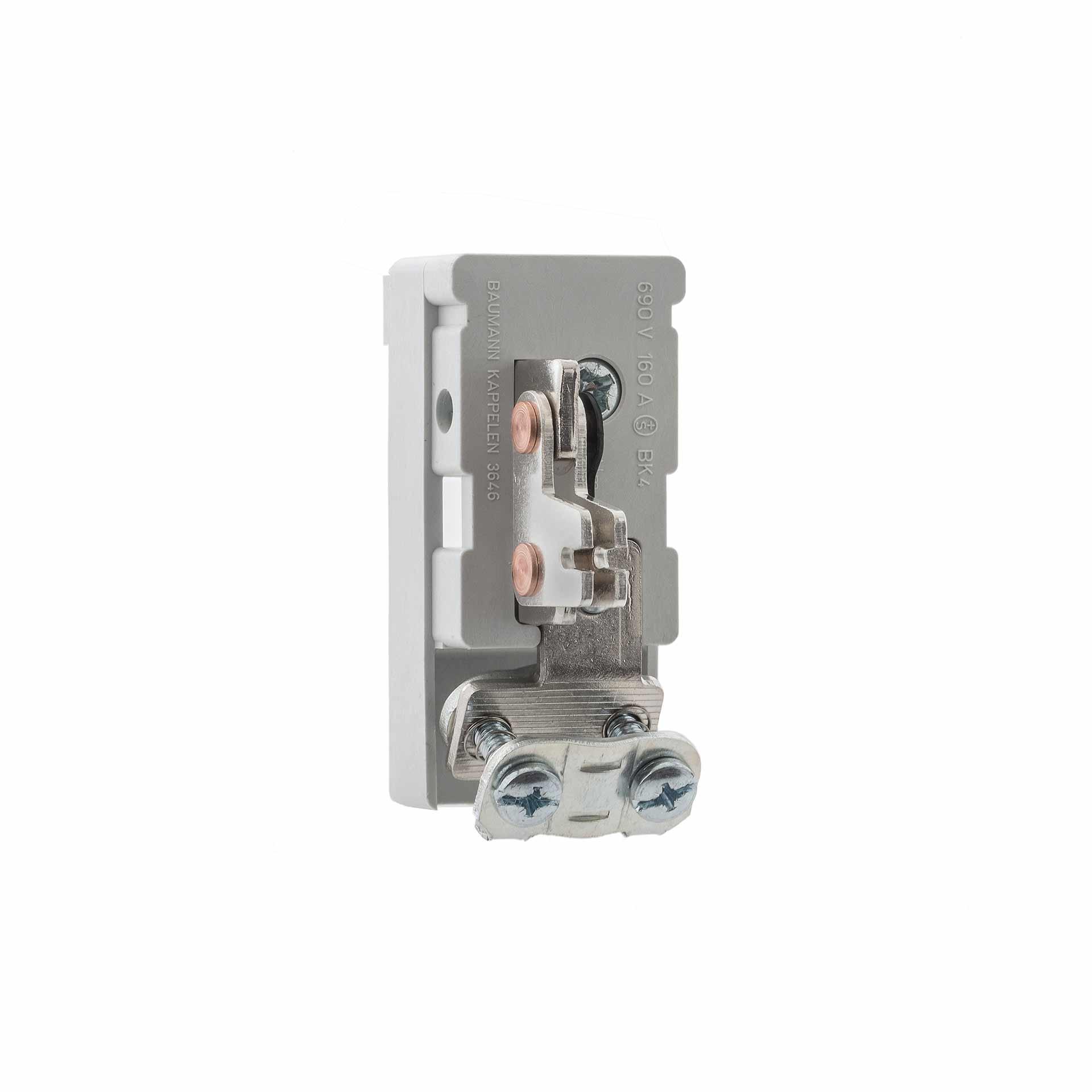 Isolatore del conduttore di neutro 160A, montaggio su rame piatto da 5 a max. 10 mm, senza copertura Isolatore del conduttore di neutro 160A, montaggio su rame piatto da 5 a max. 10 mm, senza copertura