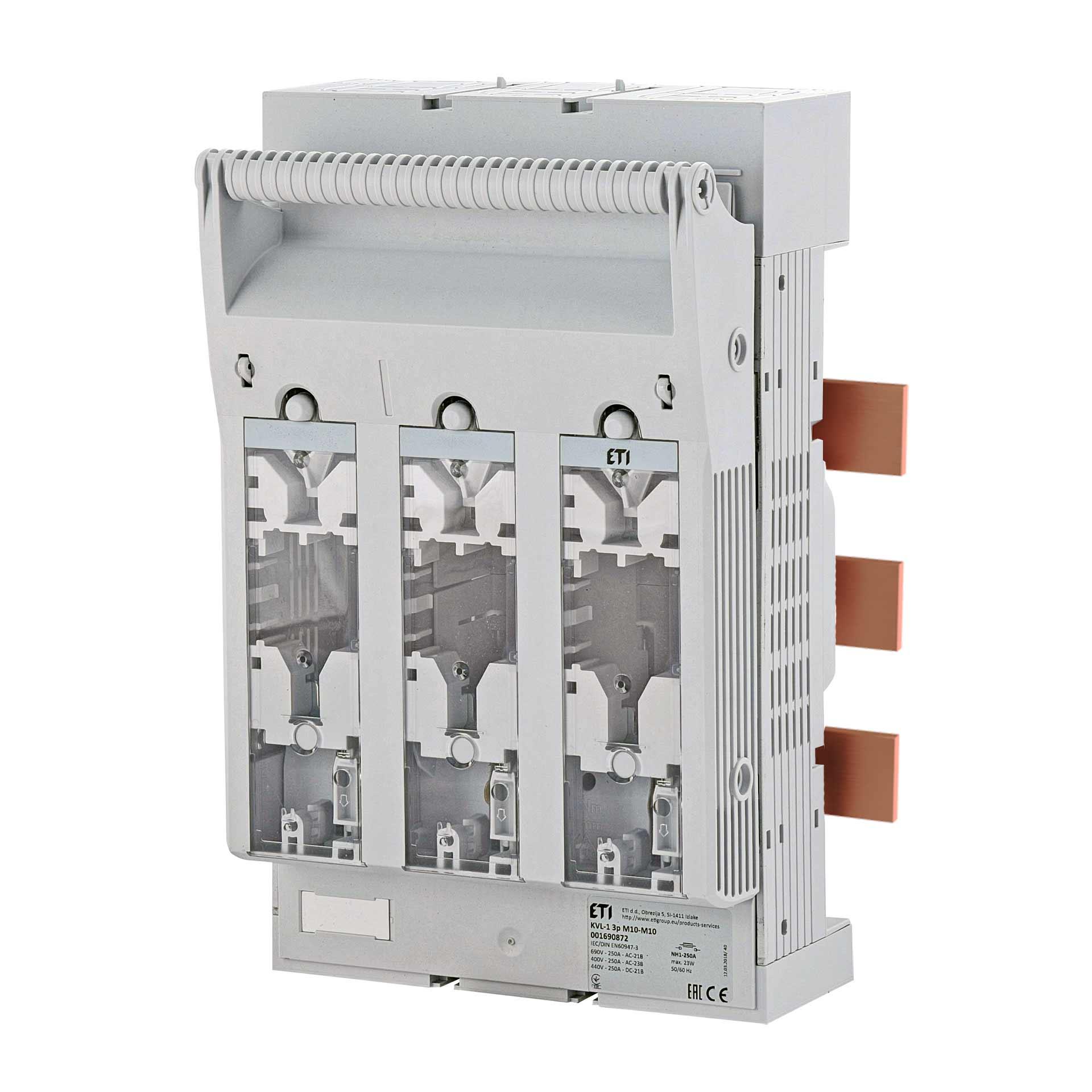 Sezionatore con fusibili NH taglia 1, 3P, max. 250A, KVL B M10-M10 (sistema a sbarre) Sezionatore con fusibili NH taglia 1, 3P, max. 250A, KVL B M10-M10 (sistema a sbarre)