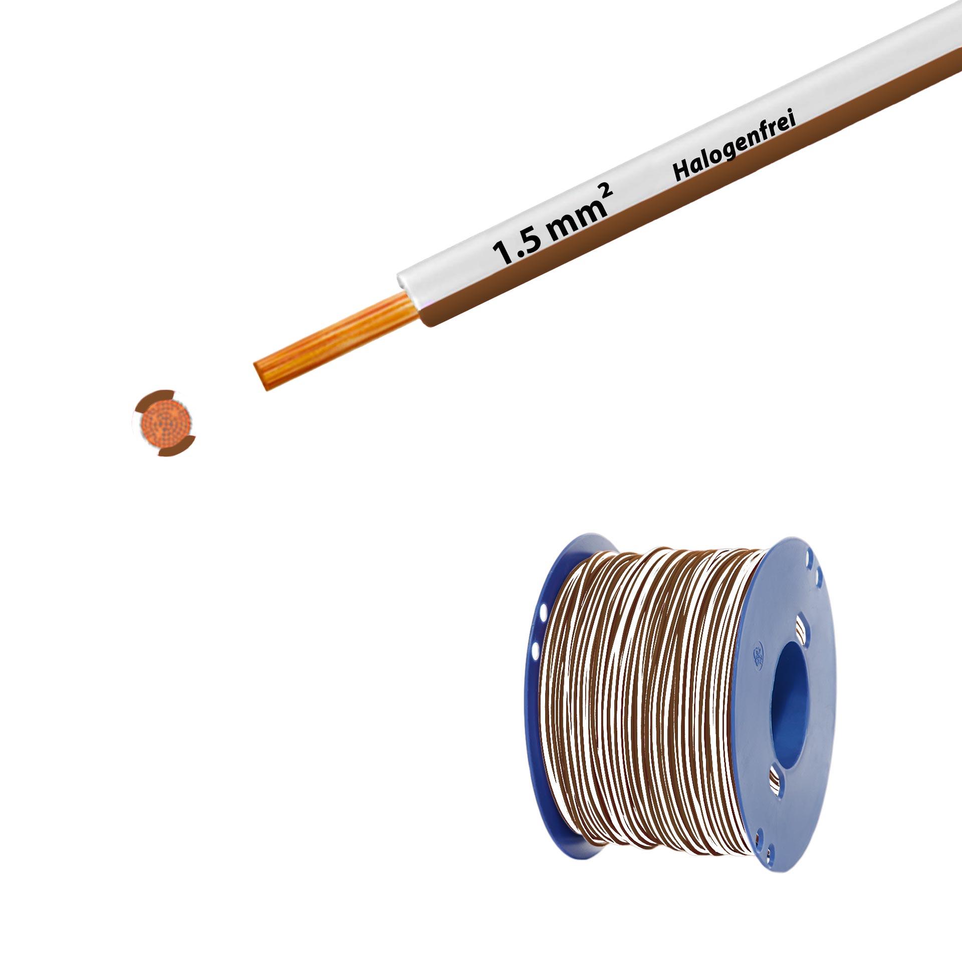 Halogen-free stranded wire 90° C, 750V, 1.50mm2, white-brown (RAL 9010/8003), on plastic reel