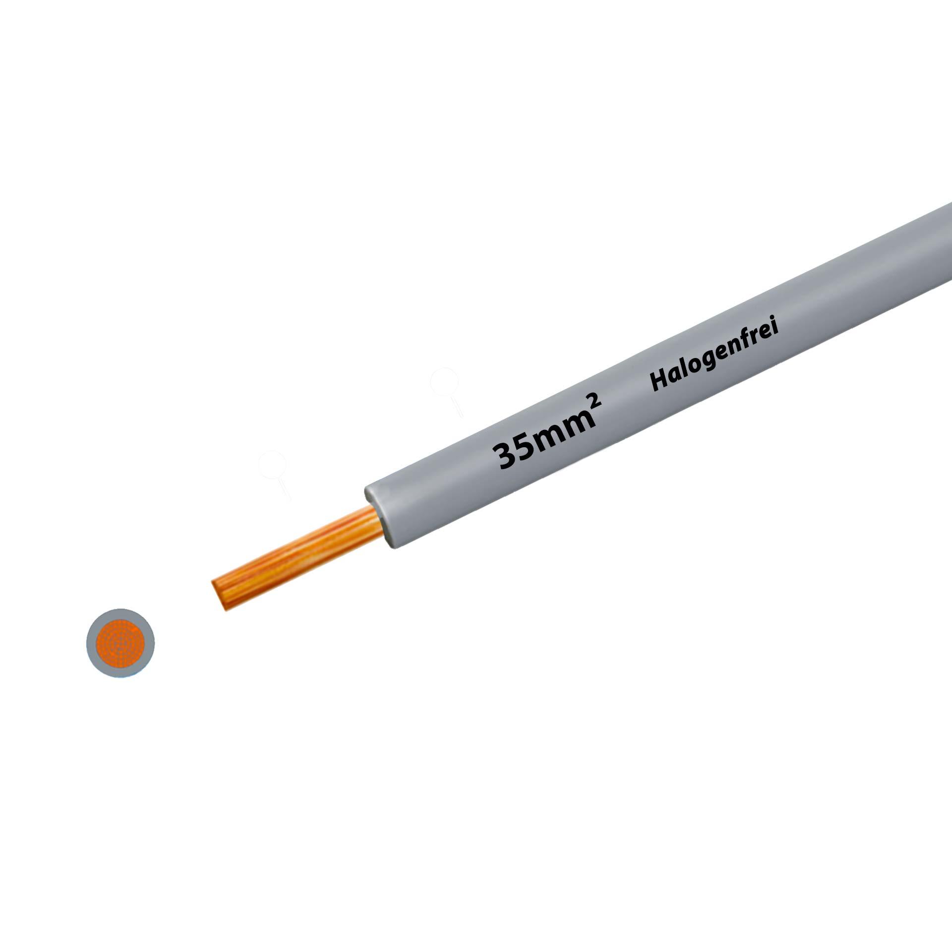 Fil sans halogène 90° C , 750V, 35 mm2, gris, sur anneau Fil sans halogène 90° C , 750V, 35 mm2, gris, sur anneau